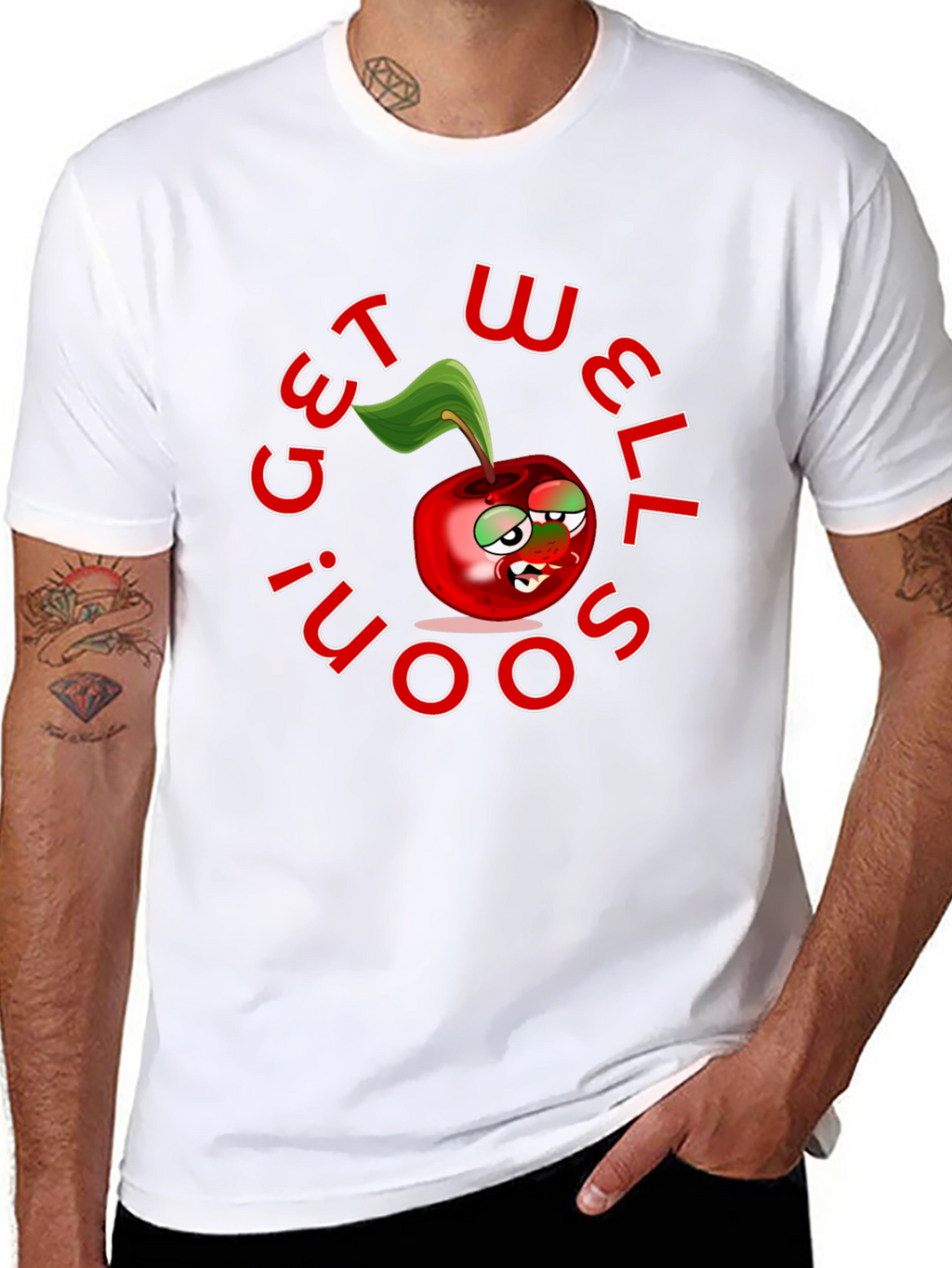 Get Well Soon! Cartoon Cherry T-Shirt - Black