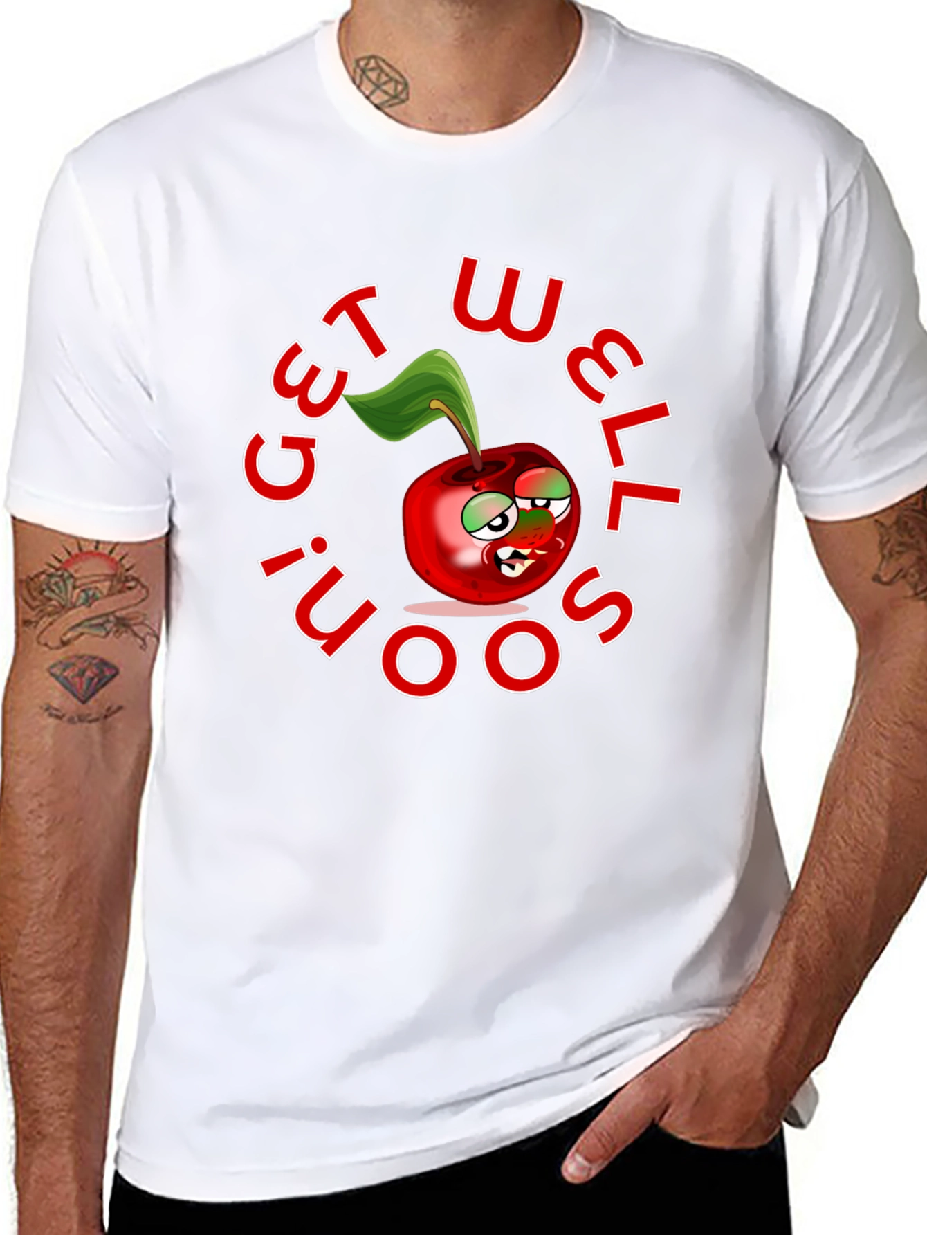 Get Well Soon! Cartoon Cherry T-Shirt - Black
