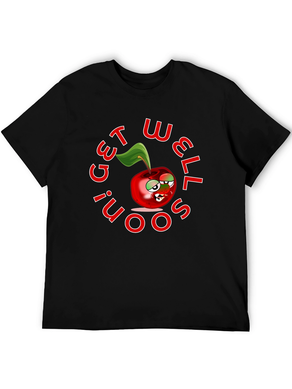 Get Well Soon! Cartoon Cherry T-Shirt - Black
