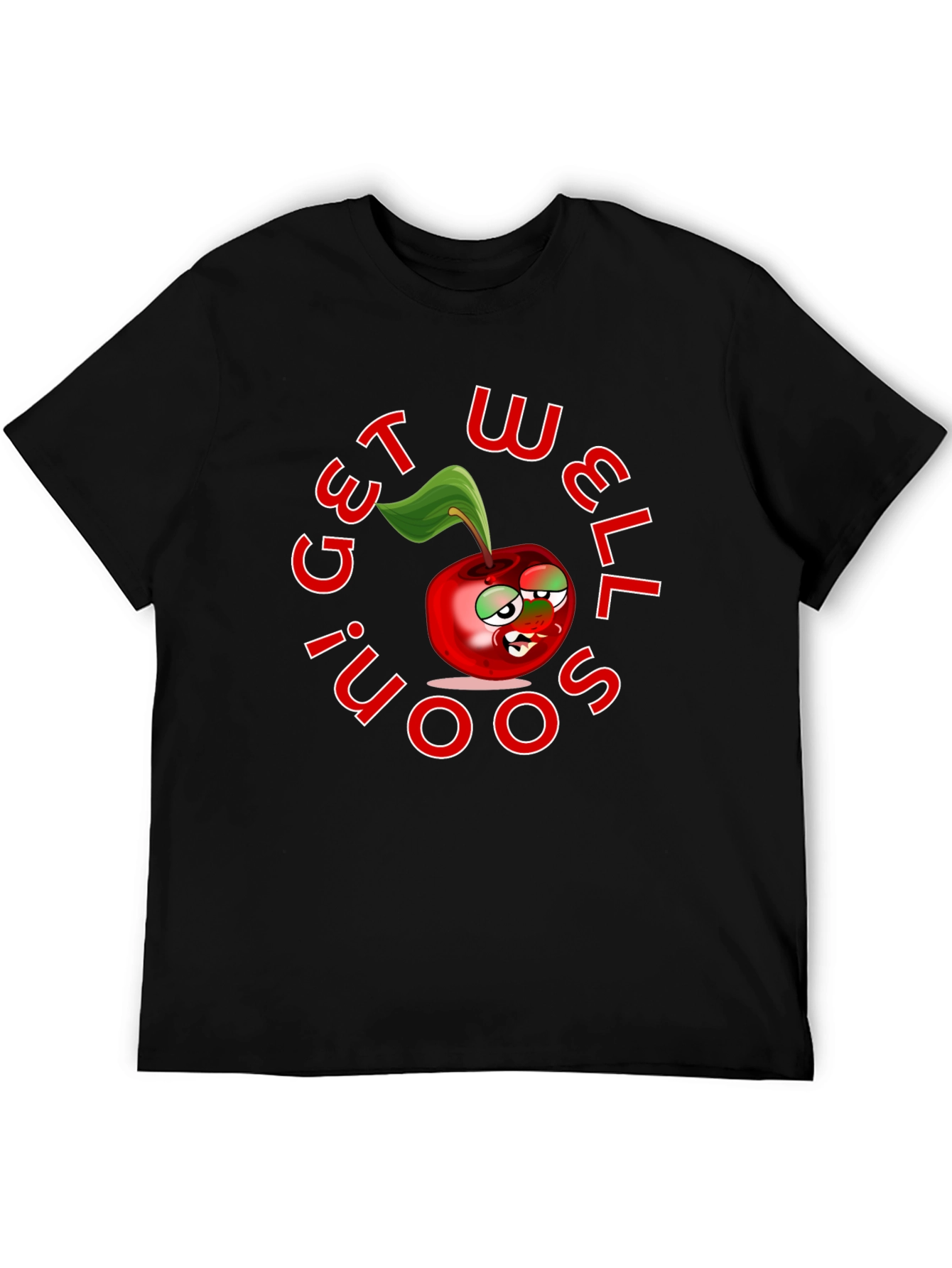 Get Well Soon! Cartoon Cherry T-Shirt - Black