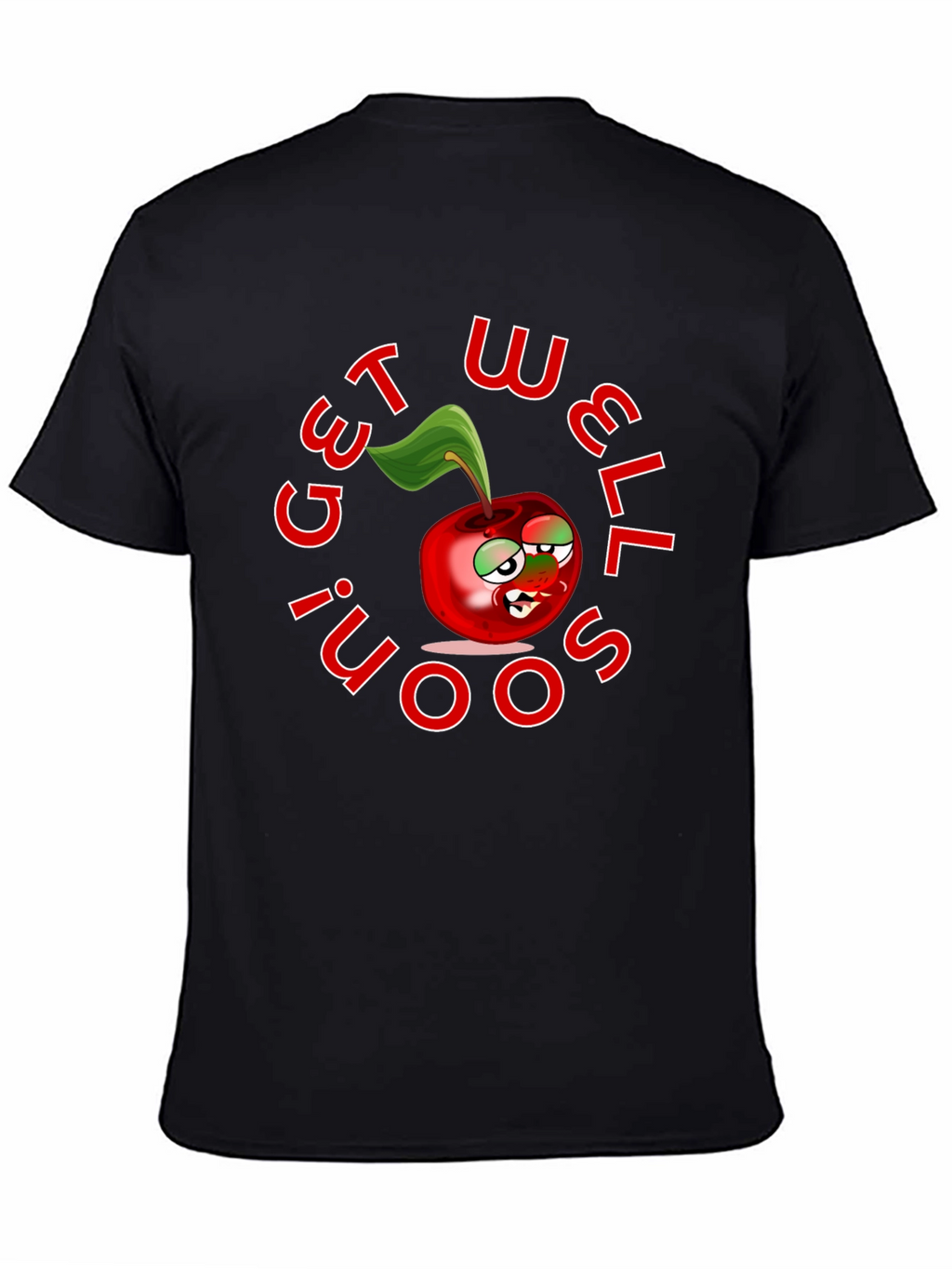 Get Well Soon! Cartoon Cherry T-Shirt - Black