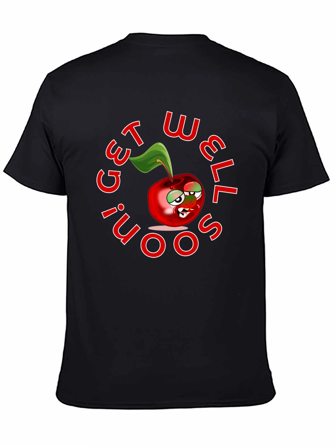 Get Well Soon! Cartoon Cherry T-Shirt - Black