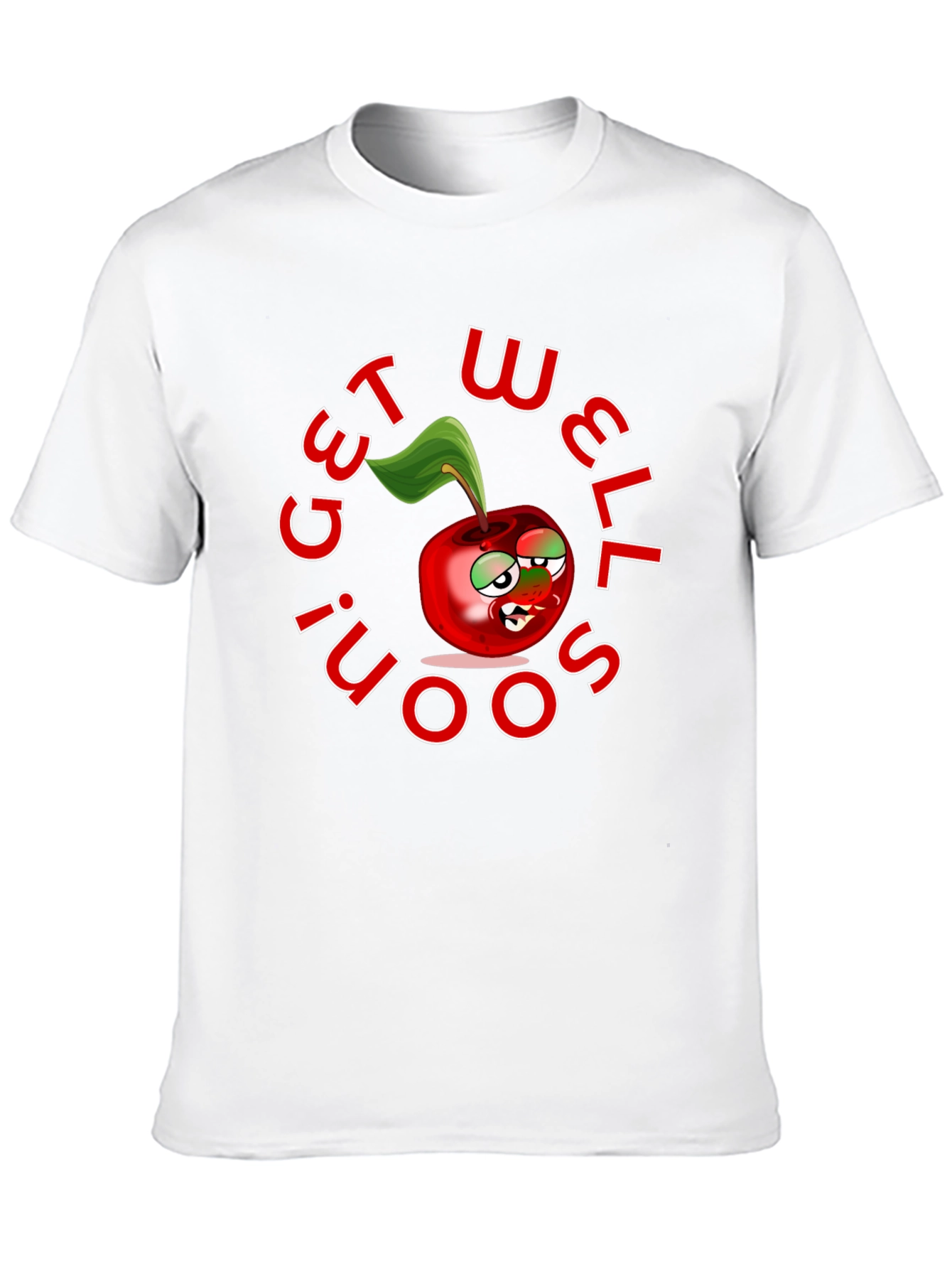 Get Well Soon! Cartoon Cherry T-Shirt - Black