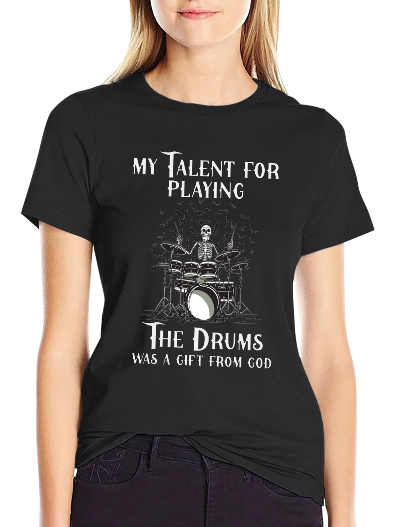 Skeleton Drummer Gift From God Tee