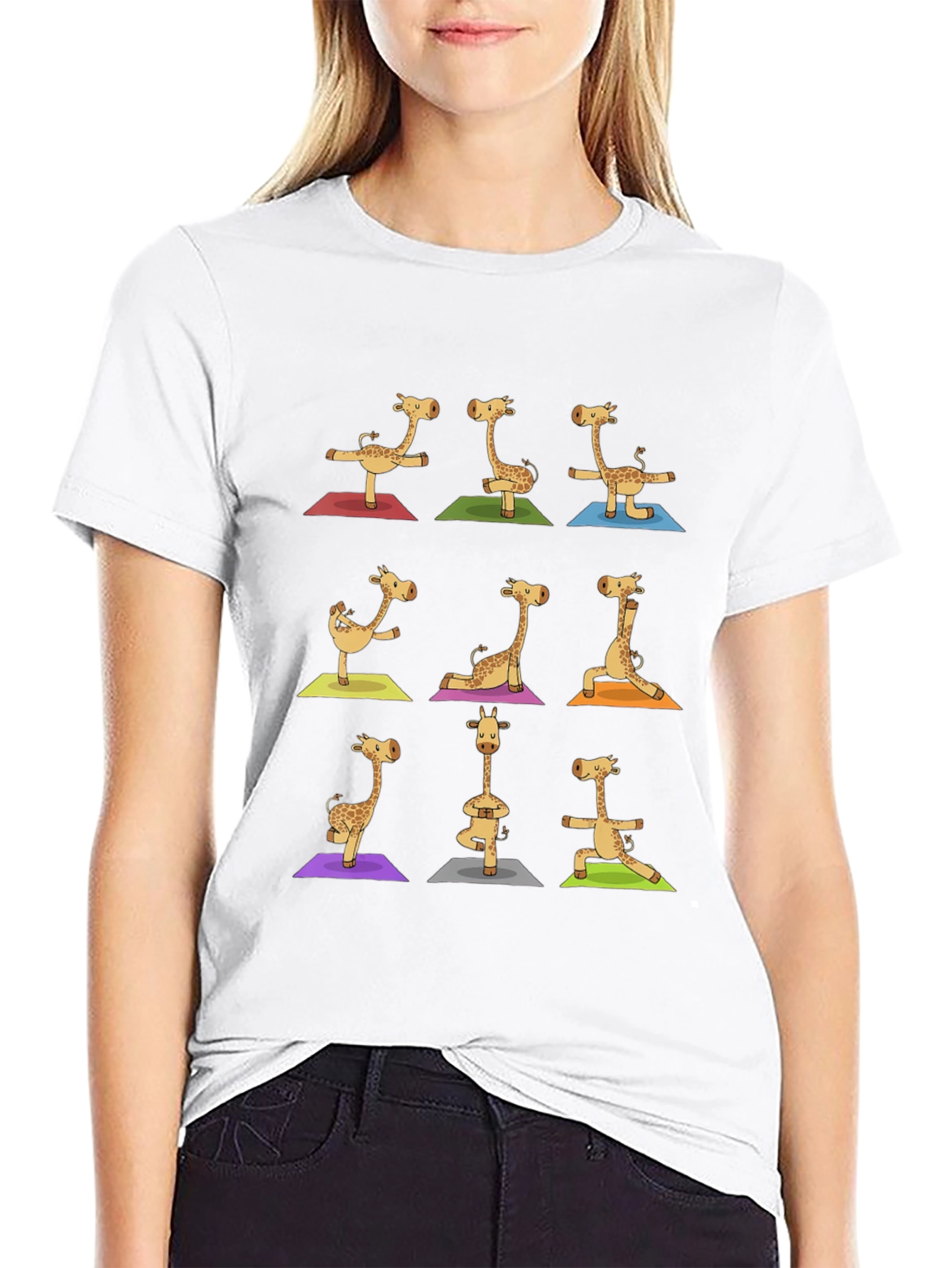 Giraffe Yoga Graphic Tee - Mens Black T-Shirt
