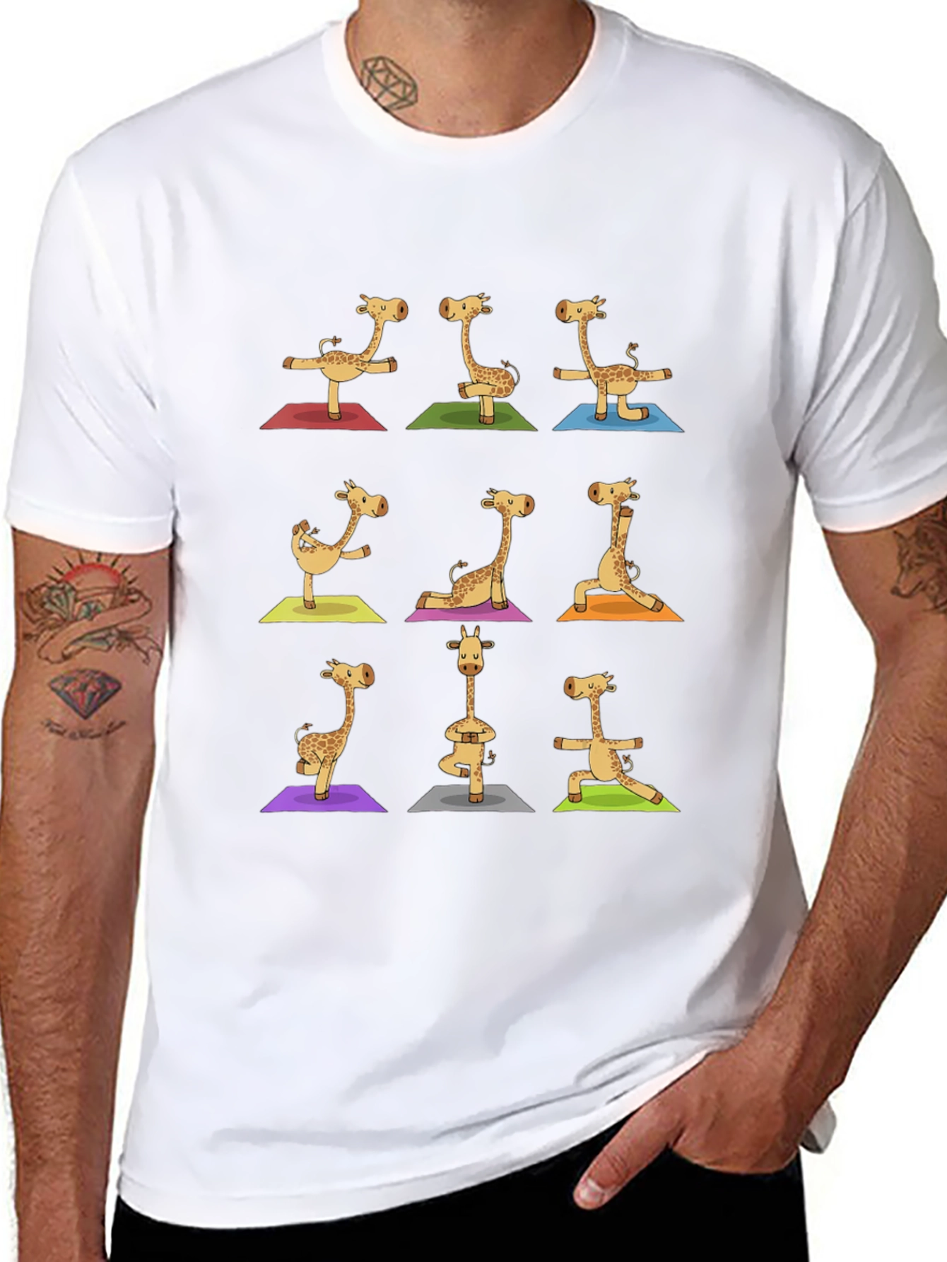 Giraffe Yoga Graphic Tee - Mens Black T-Shirt