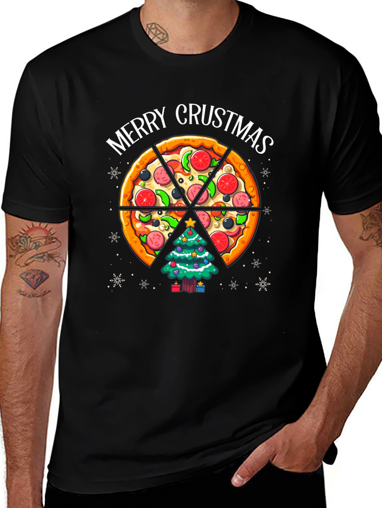 Merry Crustmas Pizza Christmas Tree T-Shirt