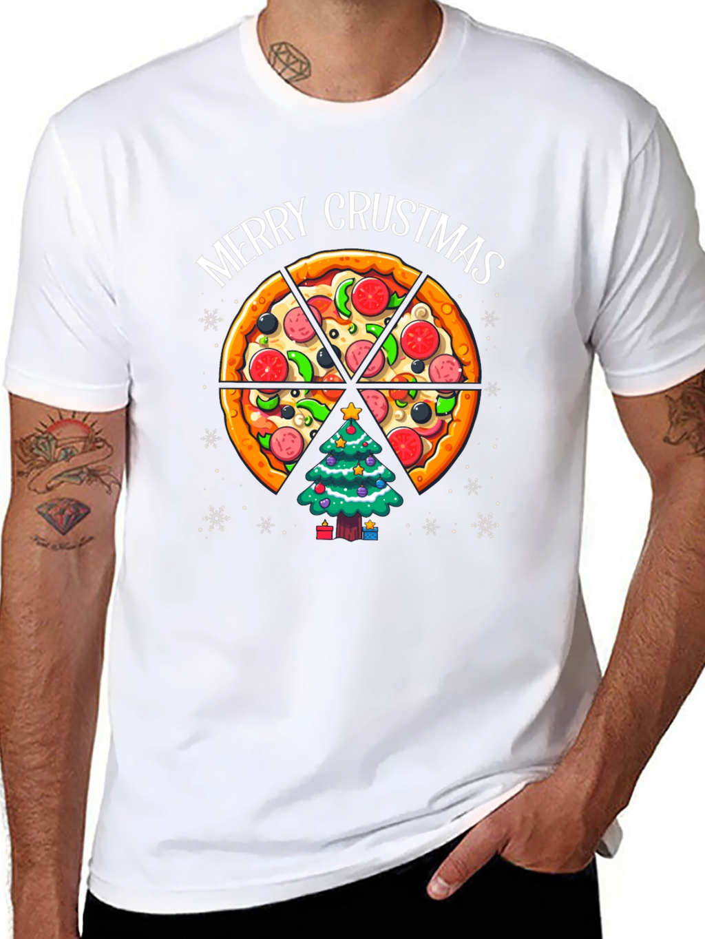Merry Crustmas Pizza Christmas Tree T-Shirt