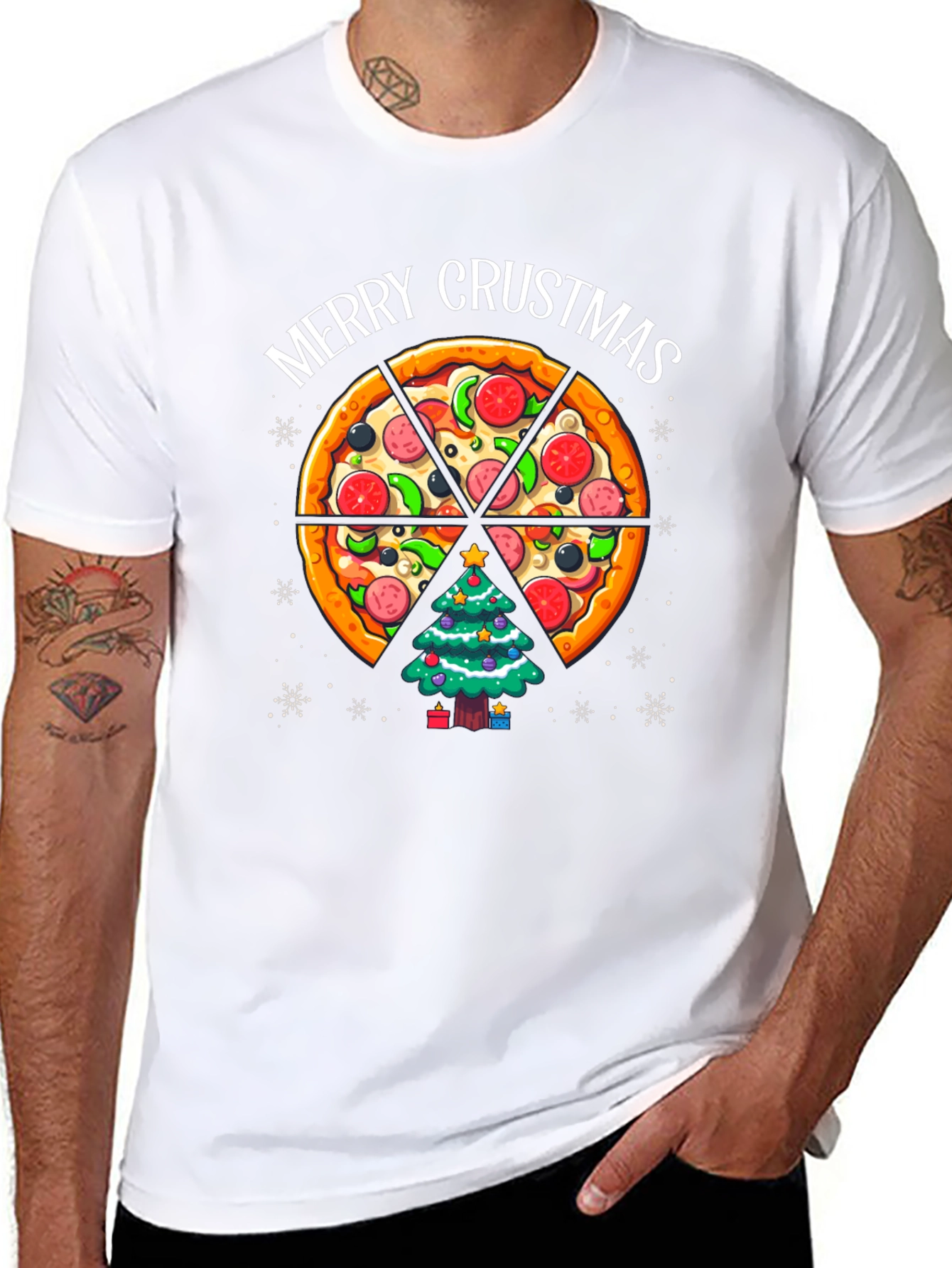 Merry Crustmas Pizza Christmas Tree T-Shirt