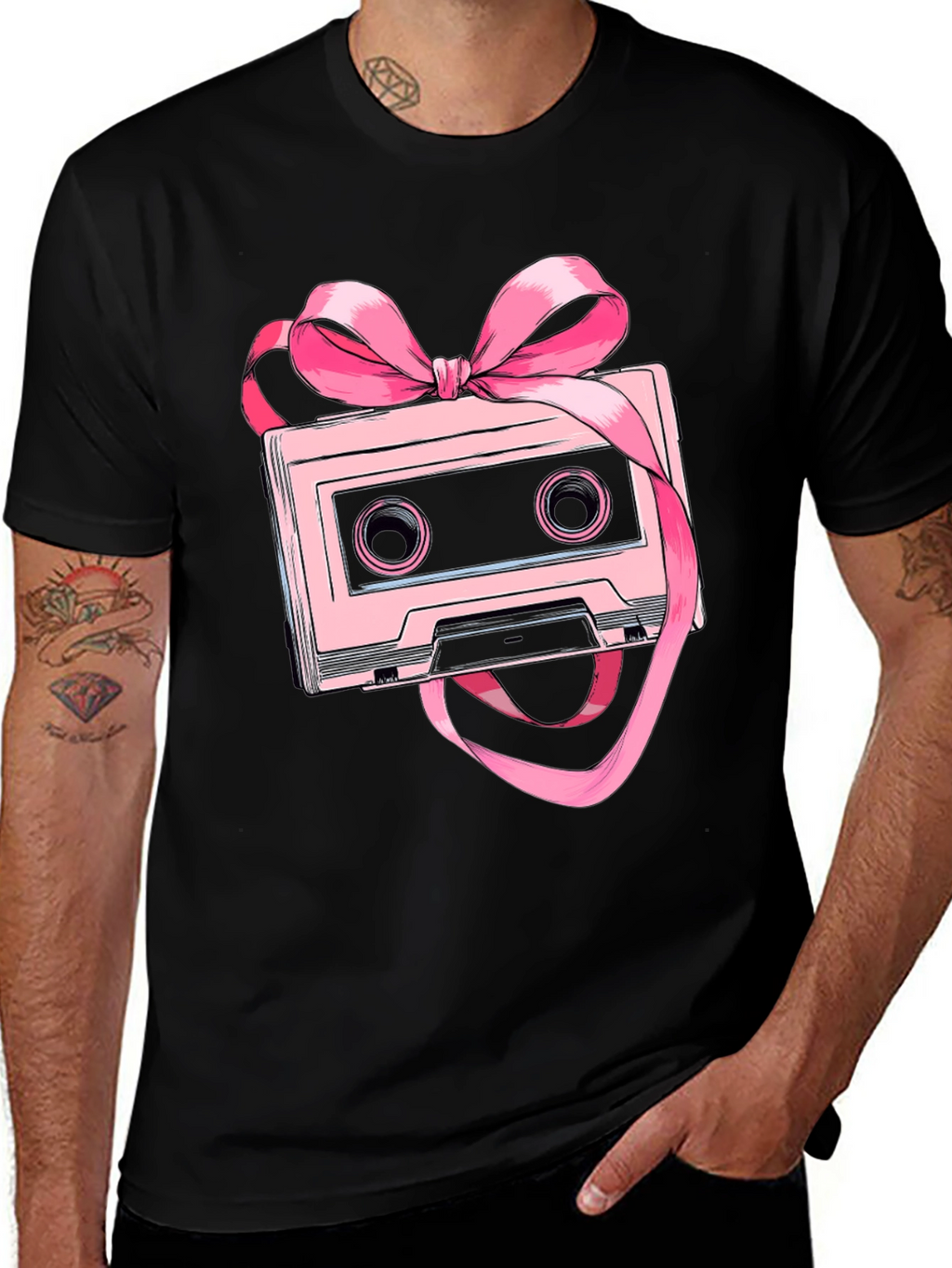 Retro Cassette Tape Pink Bow T-Shirt