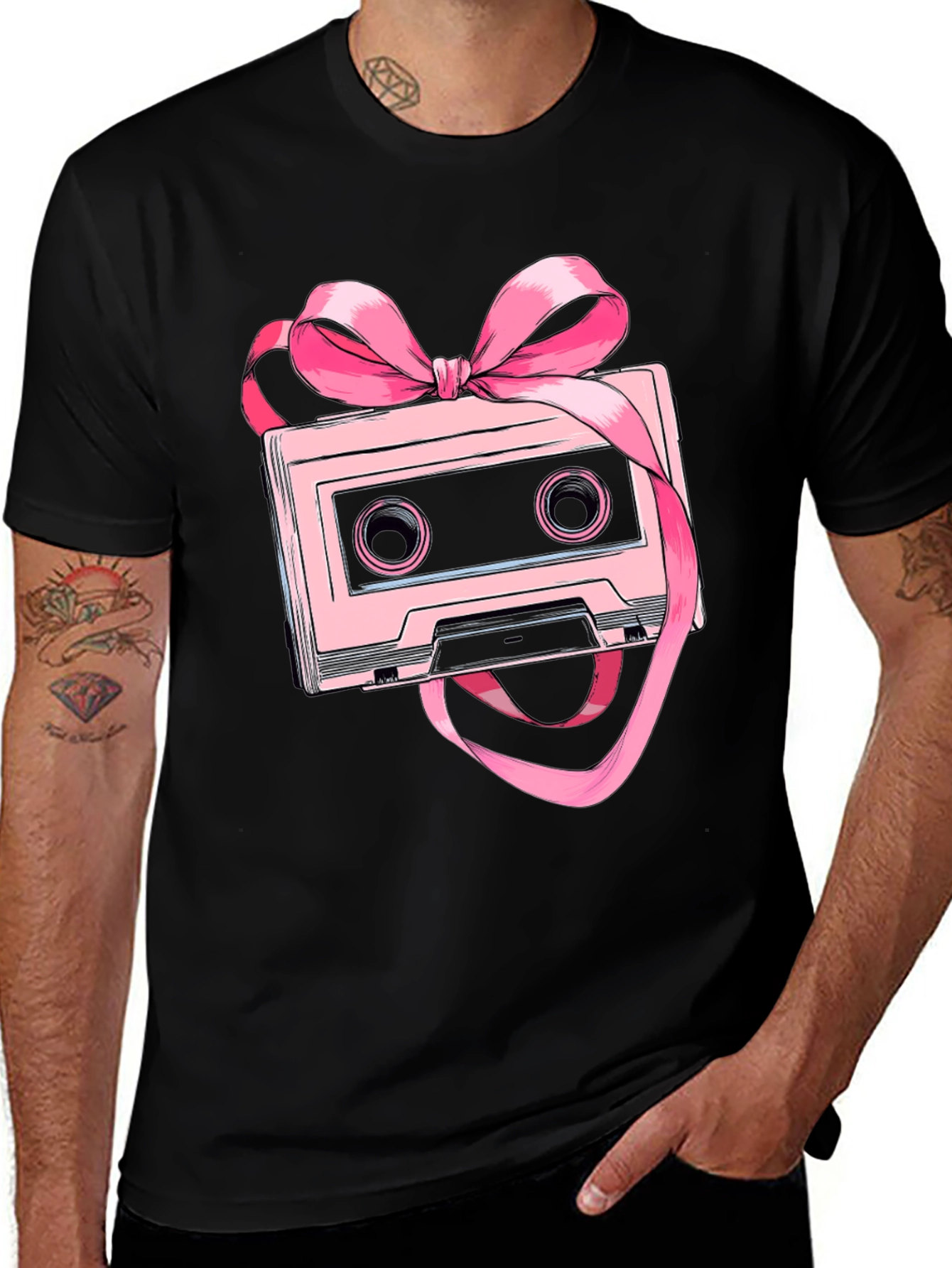 Retro Cassette Tape Pink Bow T-Shirt