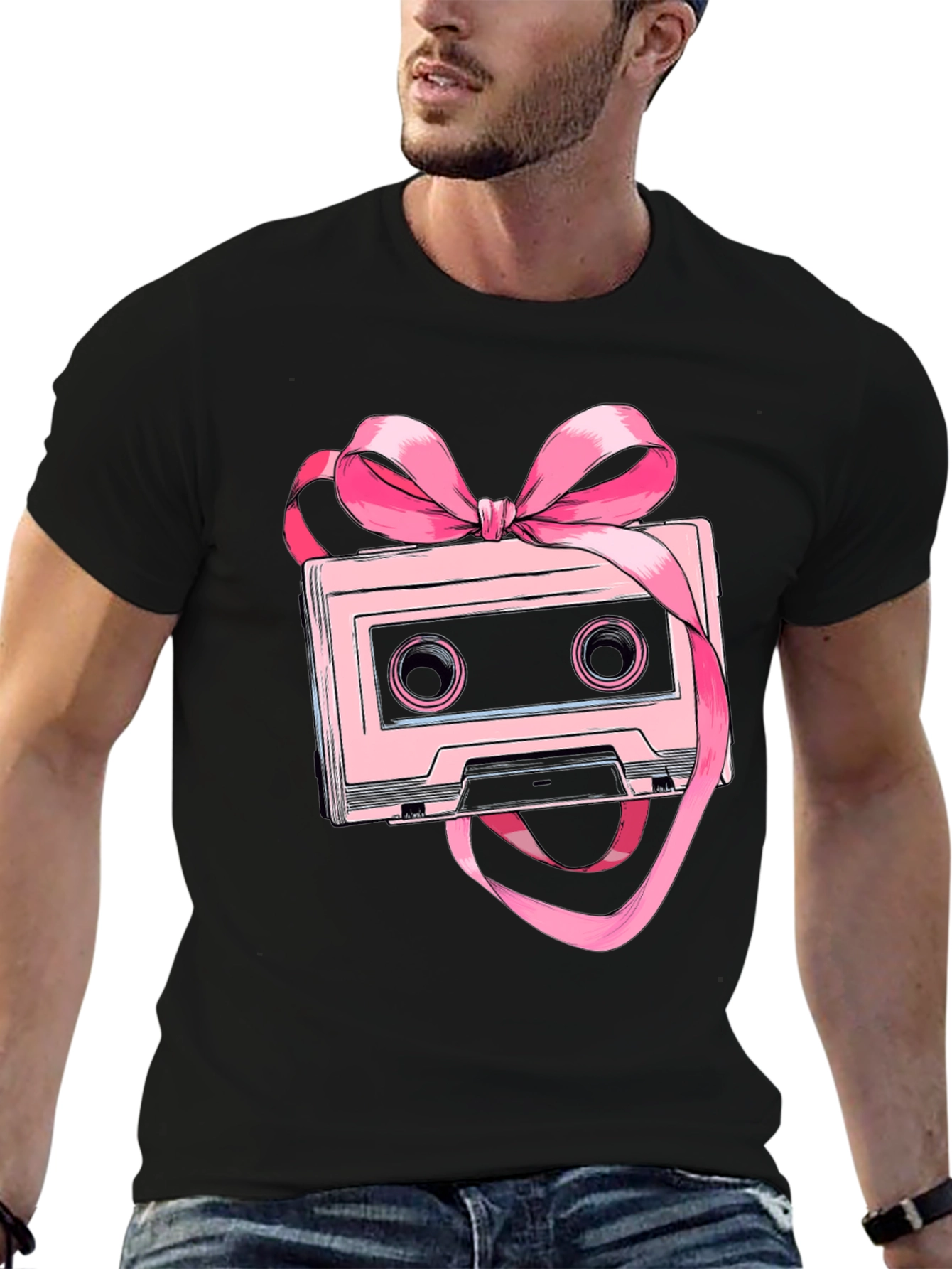 Retro Cassette Tape Pink Bow T-Shirt