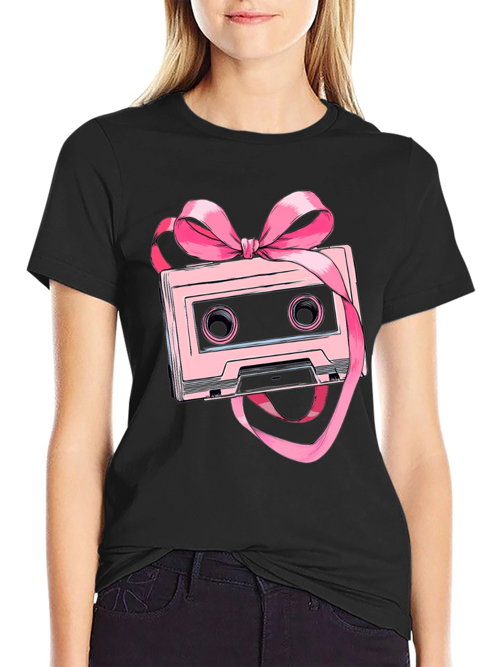 Retro Cassette Tape Pink Bow T-Shirt