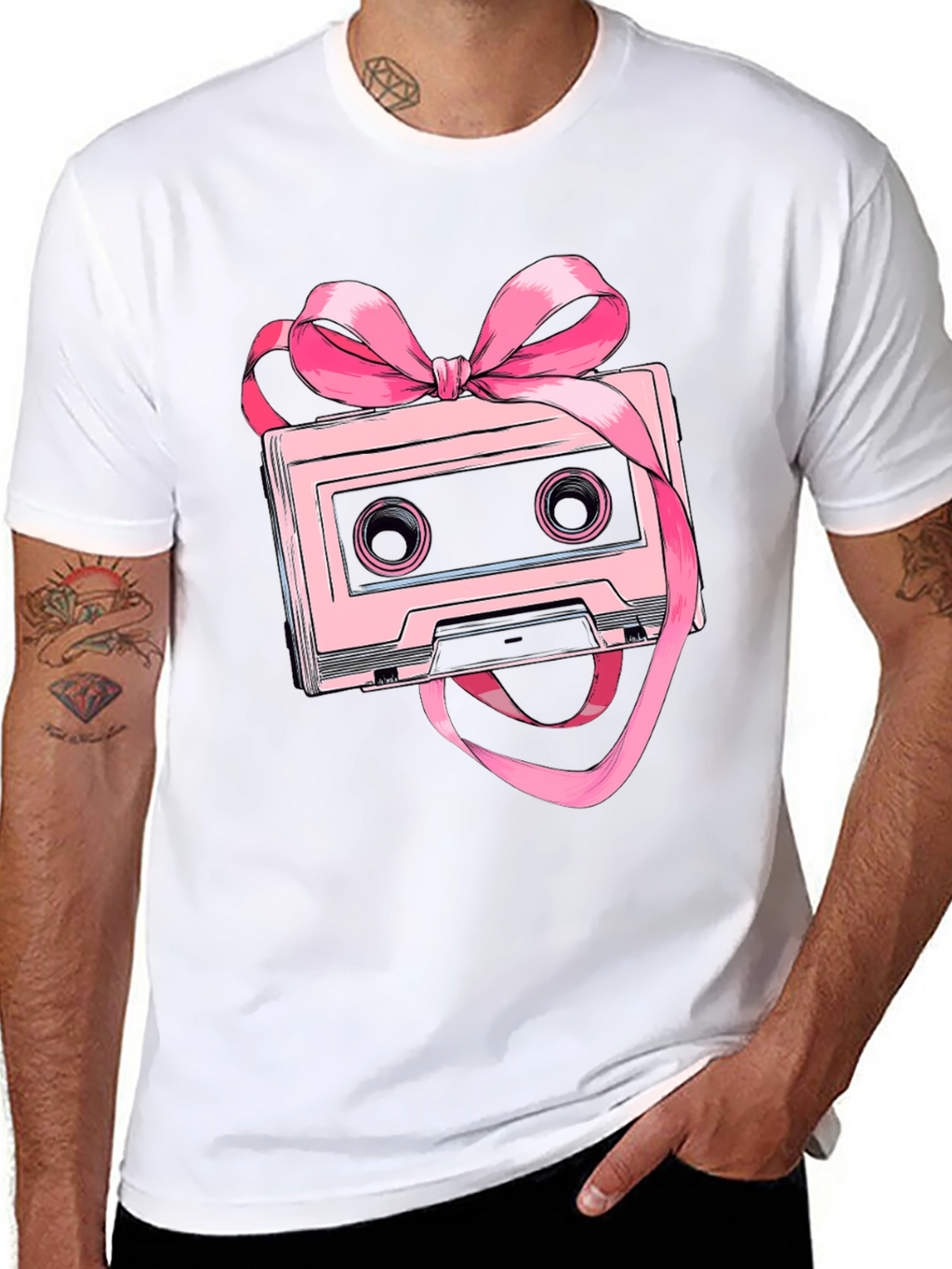 Retro Cassette Tape Pink Bow T-Shirt