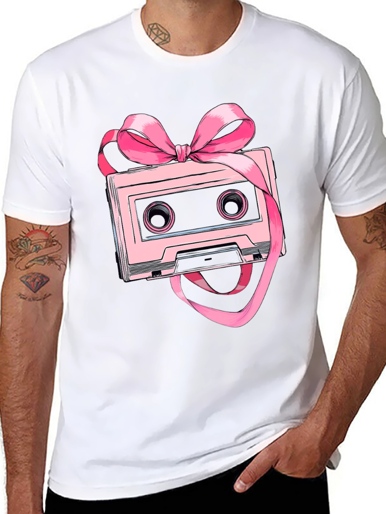 Retro Cassette Tape Pink Bow T-Shirt