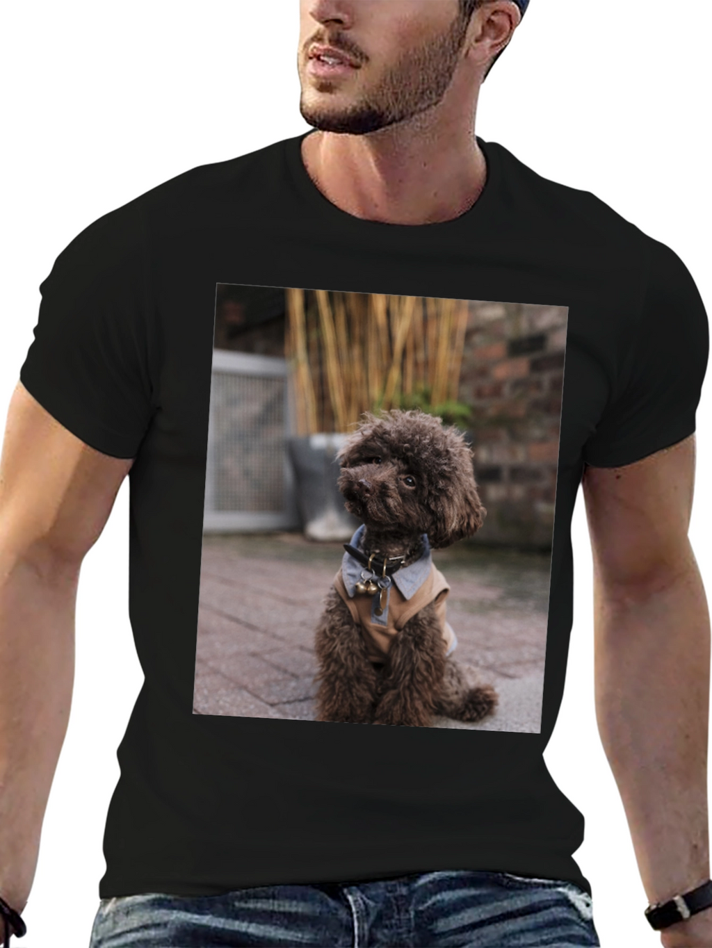 Dog Photo Print Black T-Shirt