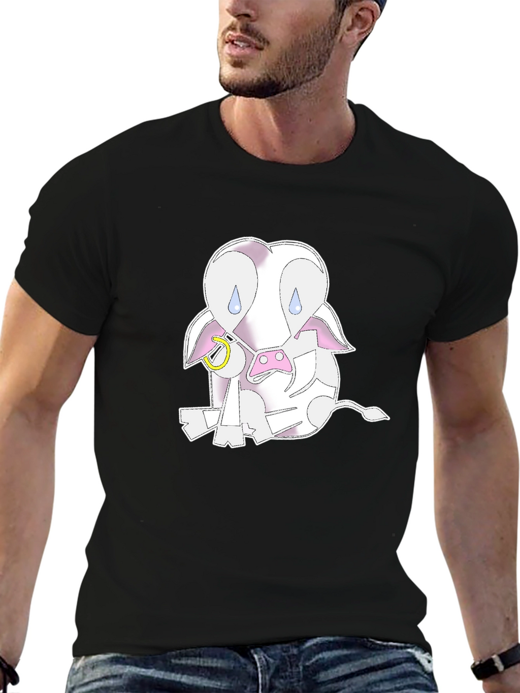 Sad Cow Graphic Tee - Unisex Black T-Shirt