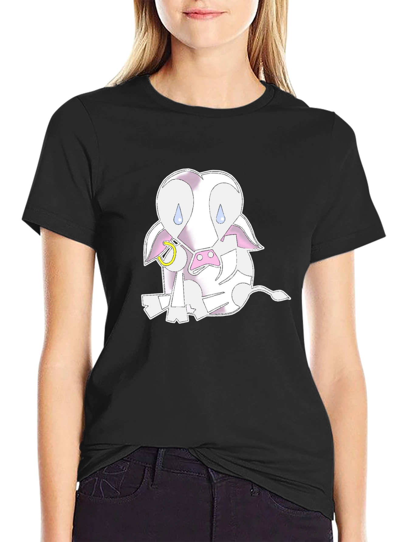 Sad Cow Graphic Tee - Unisex Black T-Shirt