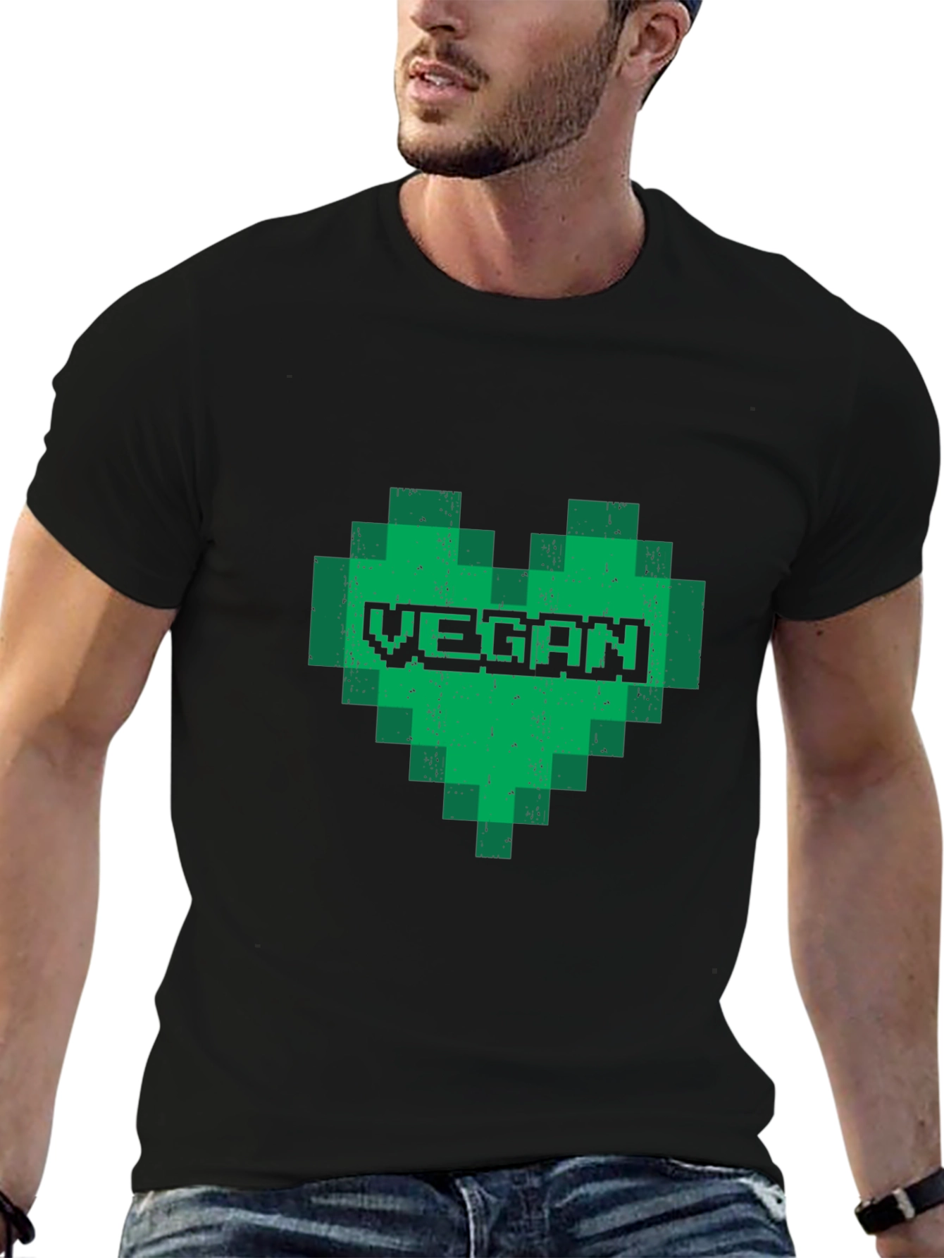 Vegan Heart Pixel Art Graphic Tee - Black