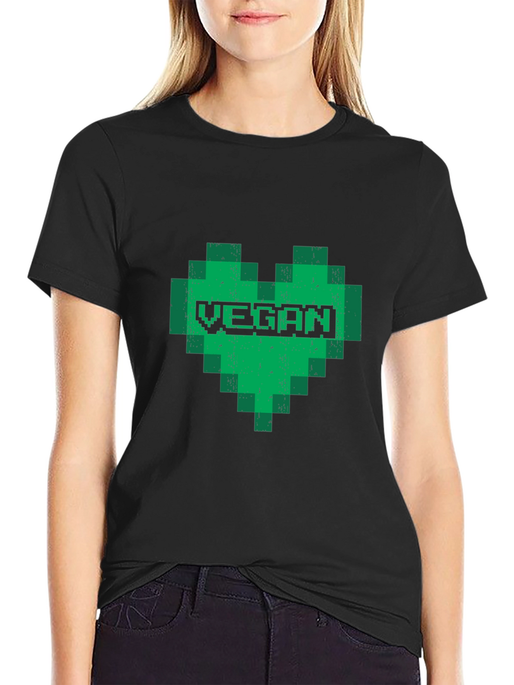 Vegan Heart Pixel Art Graphic Tee - Black