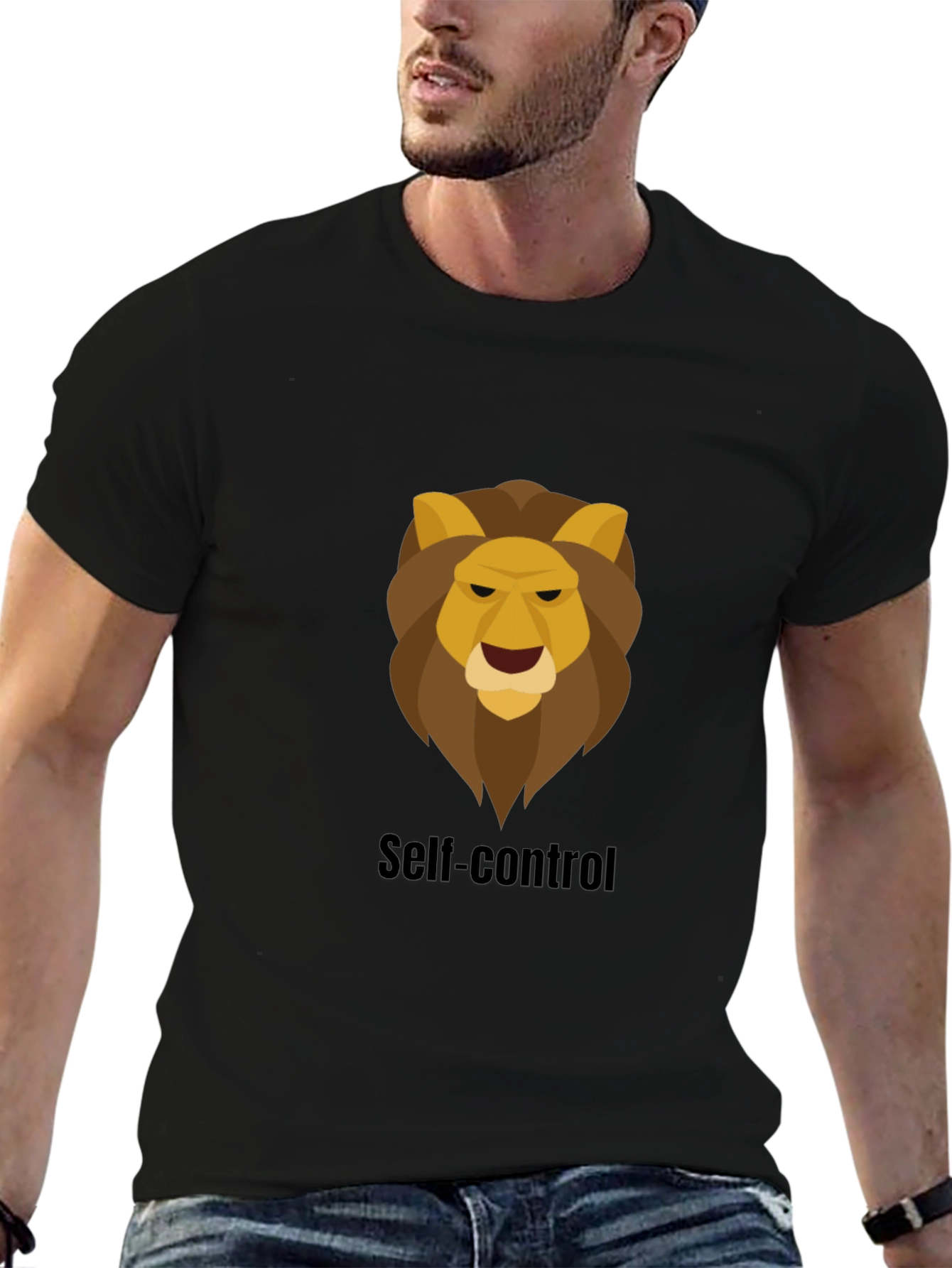 Self-Control Lion Graphic Black T-Shirt