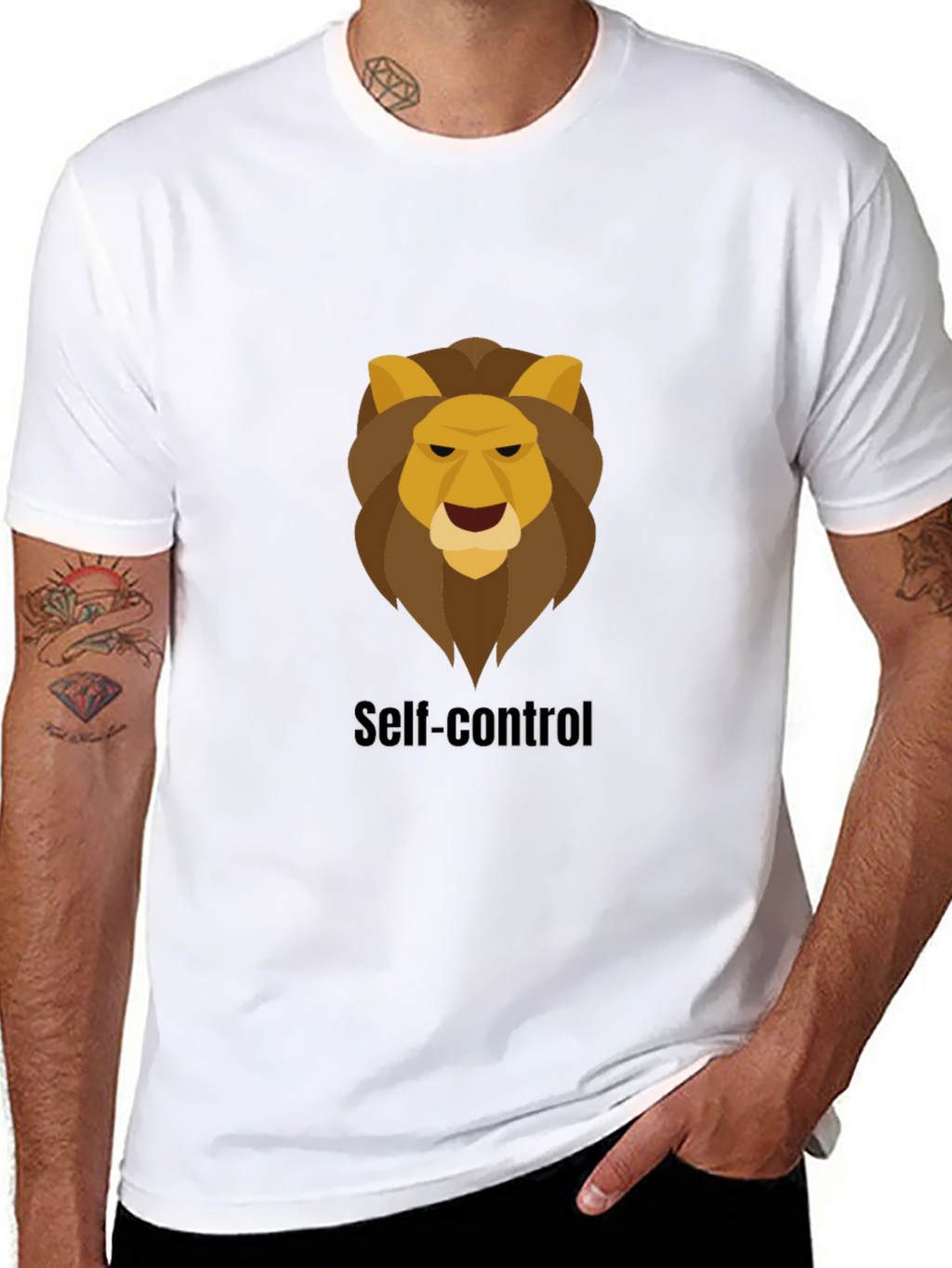 Self-Control Lion Graphic Black T-Shirt
