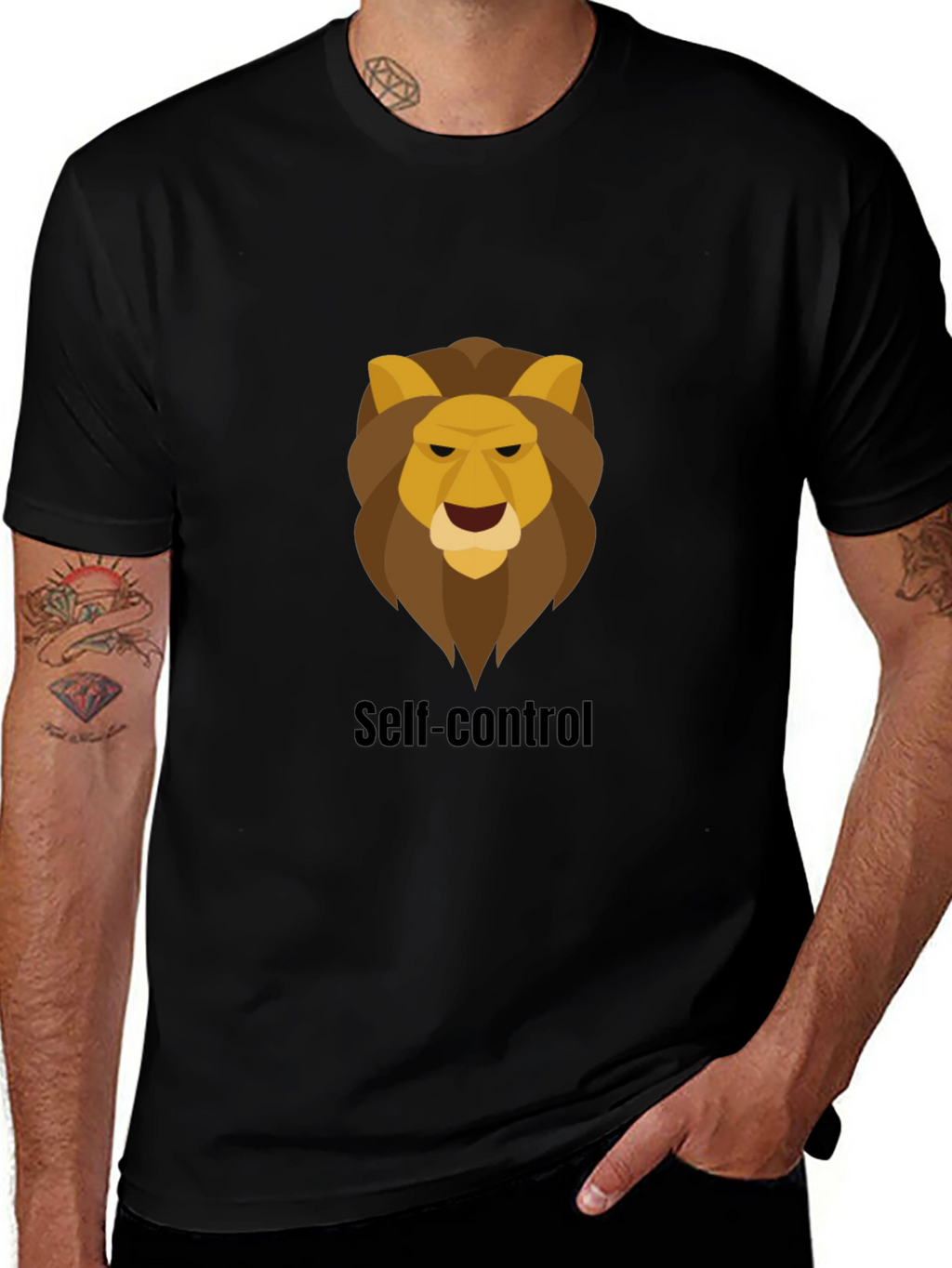 Self-Control Lion Graphic Black T-Shirt