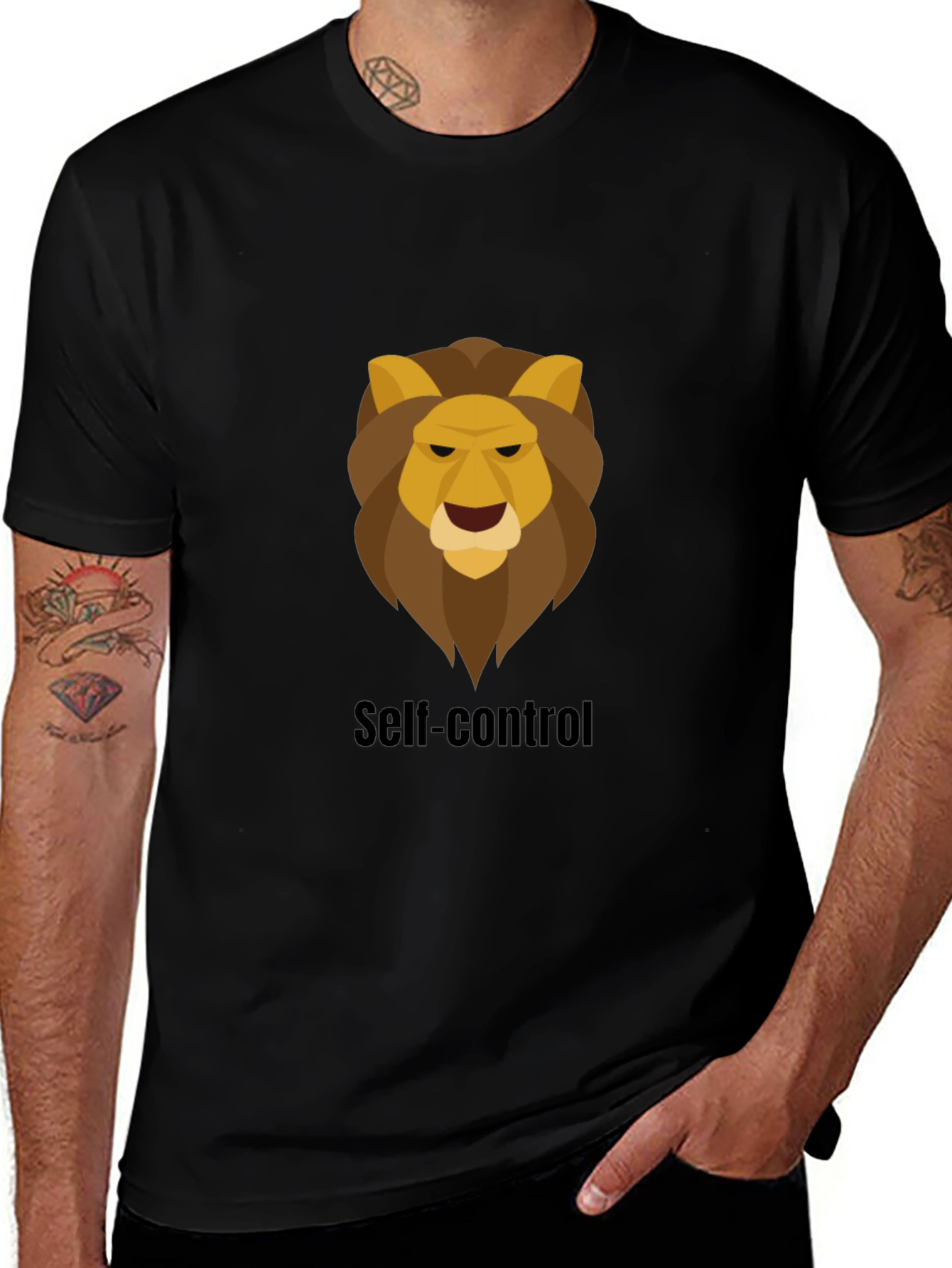 Self-Control Lion Graphic Black T-Shirt