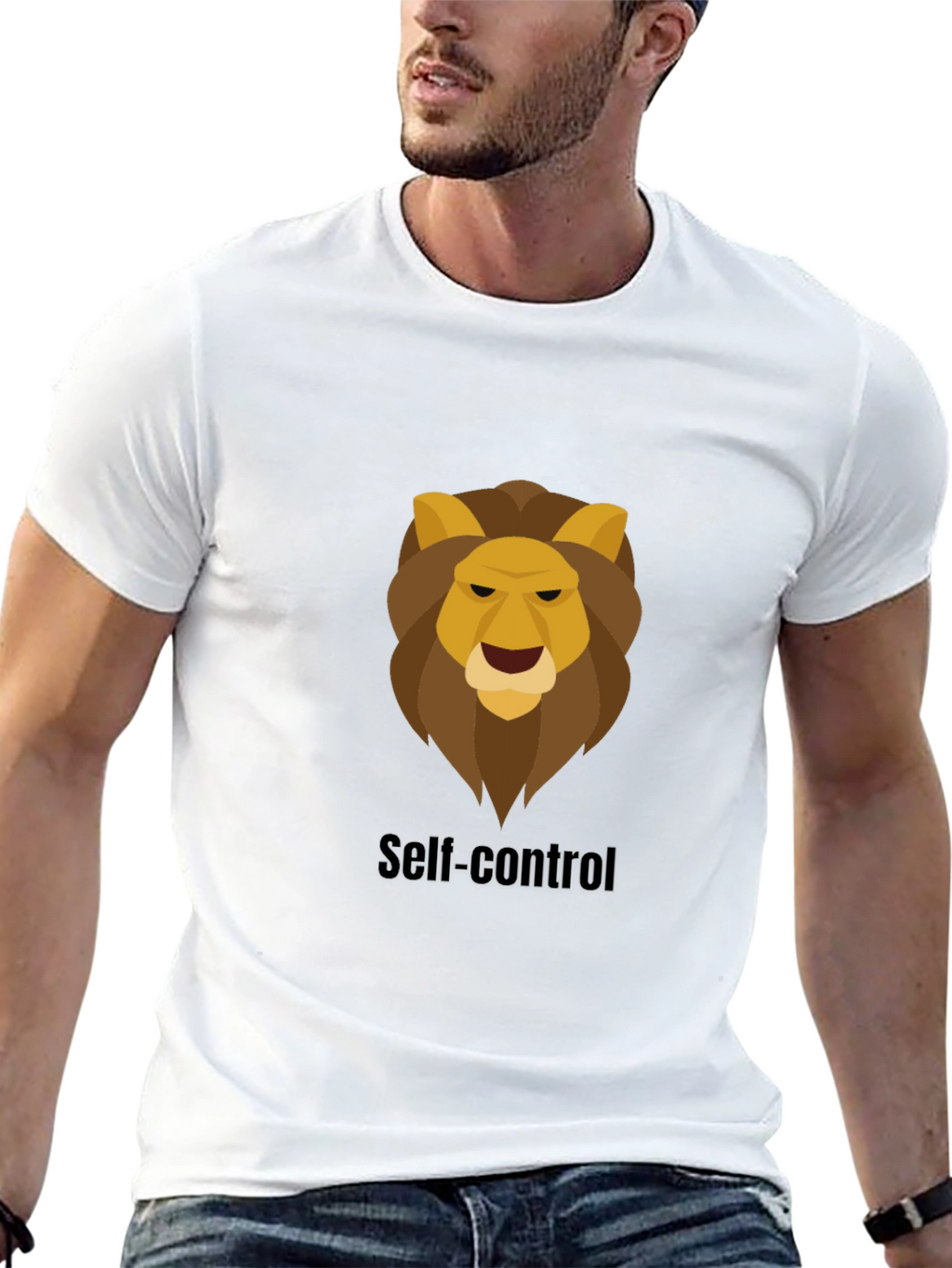 Self-Control Lion Graphic Black T-Shirt