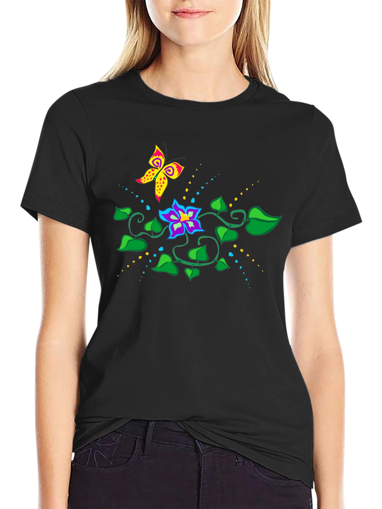 Butterfly and Floral Graphic Tee