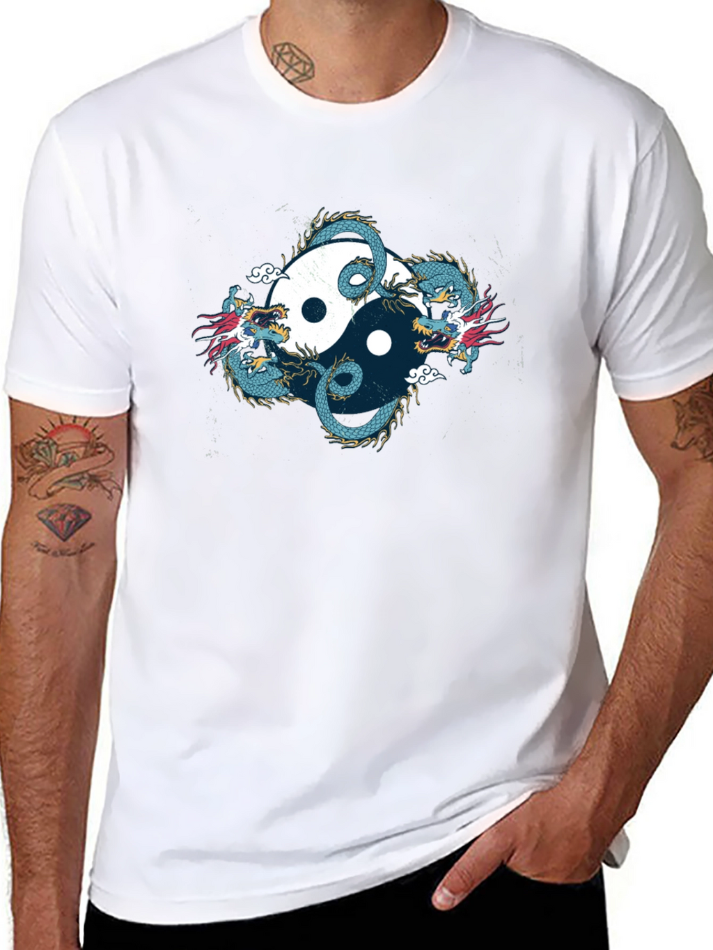 Yin Yang Dragon Graphic Black T-Shirt