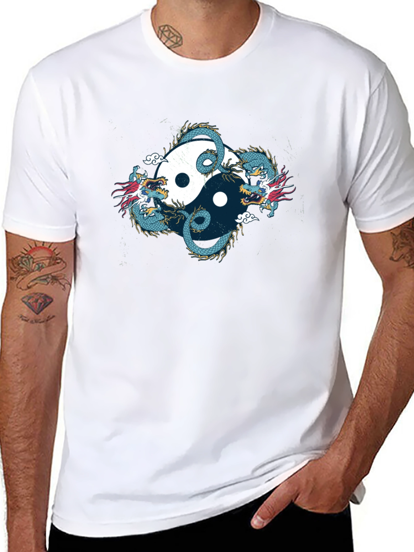 Yin Yang Dragon Graphic Black T-Shirt