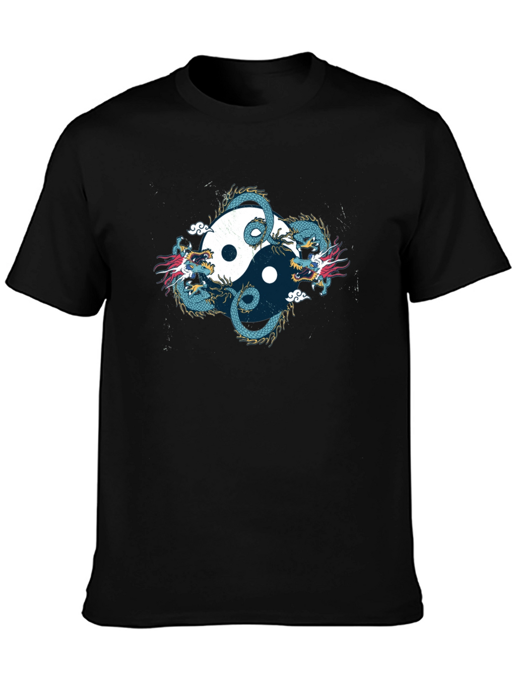 Yin Yang Dragon Graphic Black T-Shirt