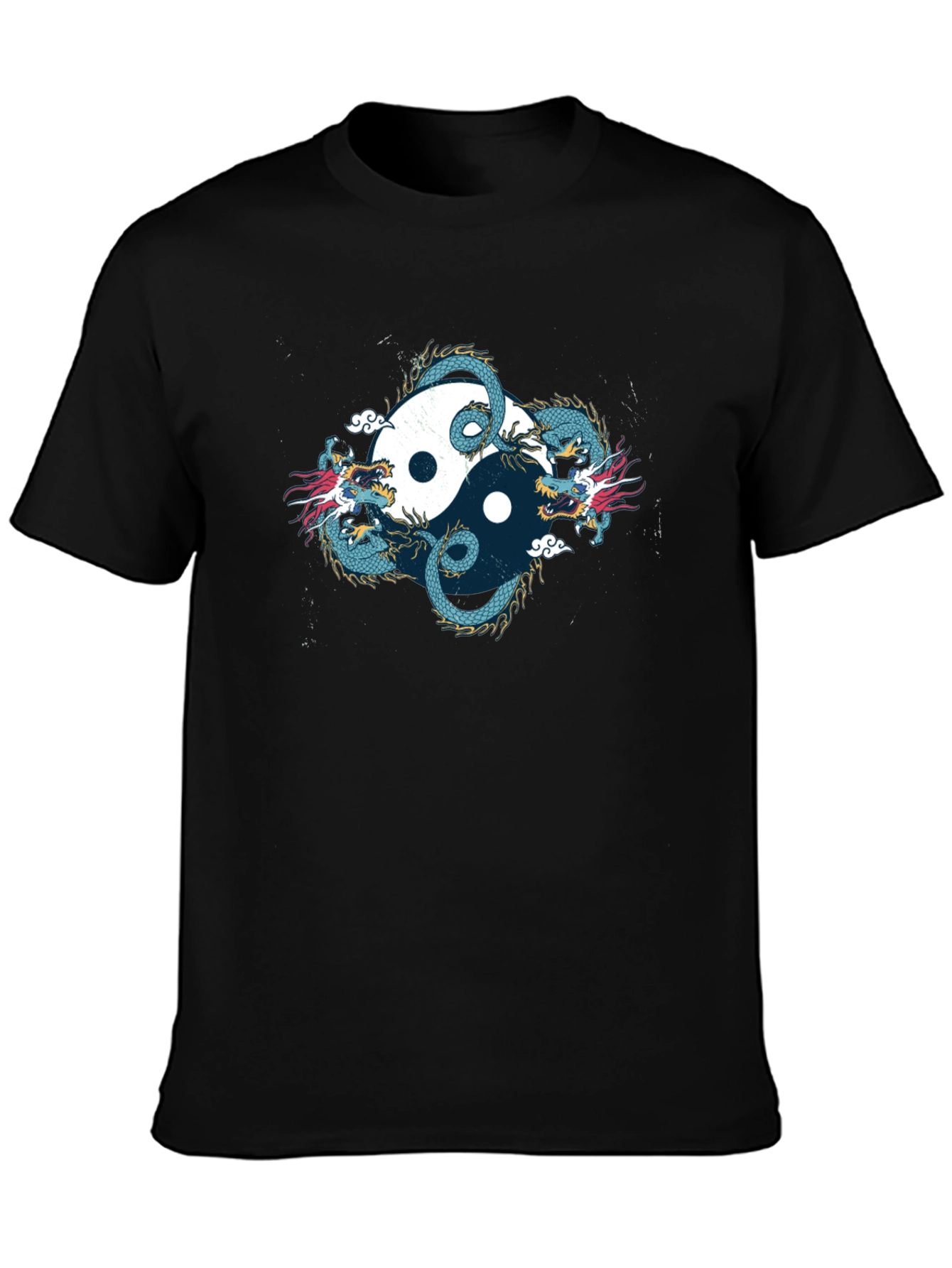 Yin Yang Dragon Graphic Black T-Shirt