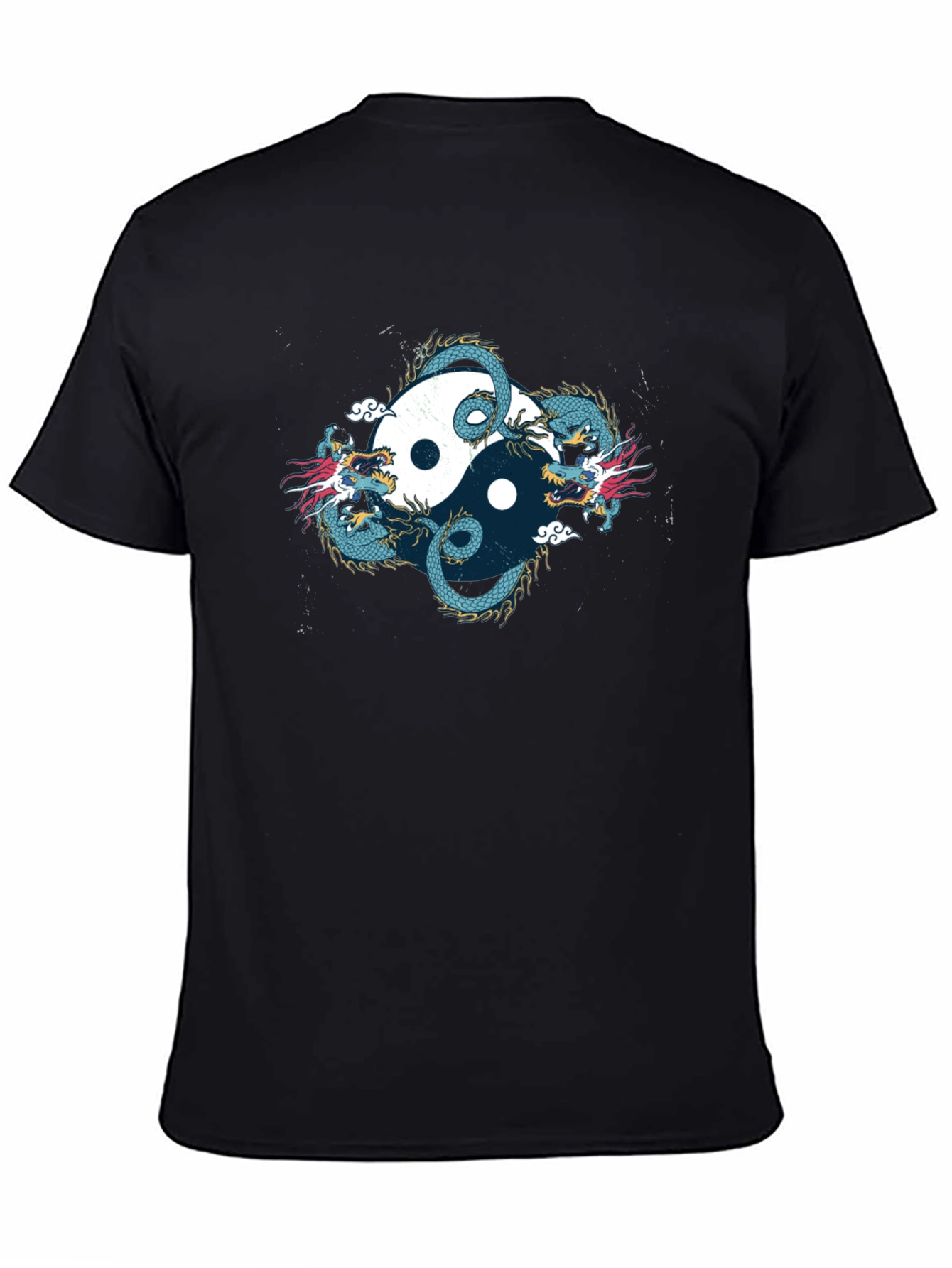 Yin Yang Dragon Graphic Black T-Shirt