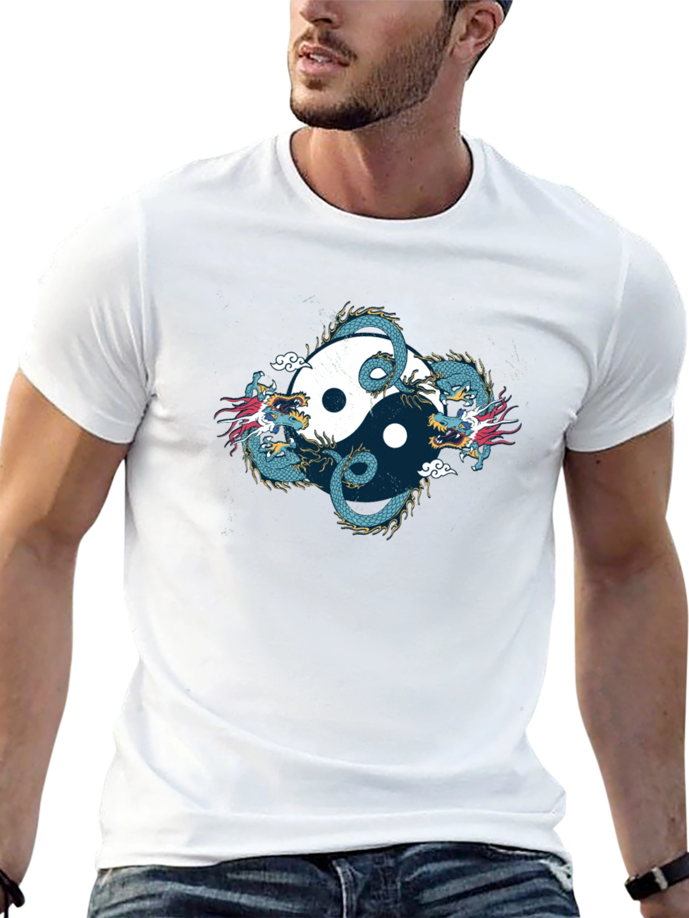 Yin Yang Dragon Graphic Black T-Shirt