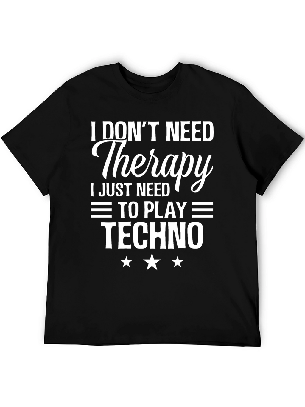 Techno Music Therapy Graphic Tee - Black Cotton T-Shirt