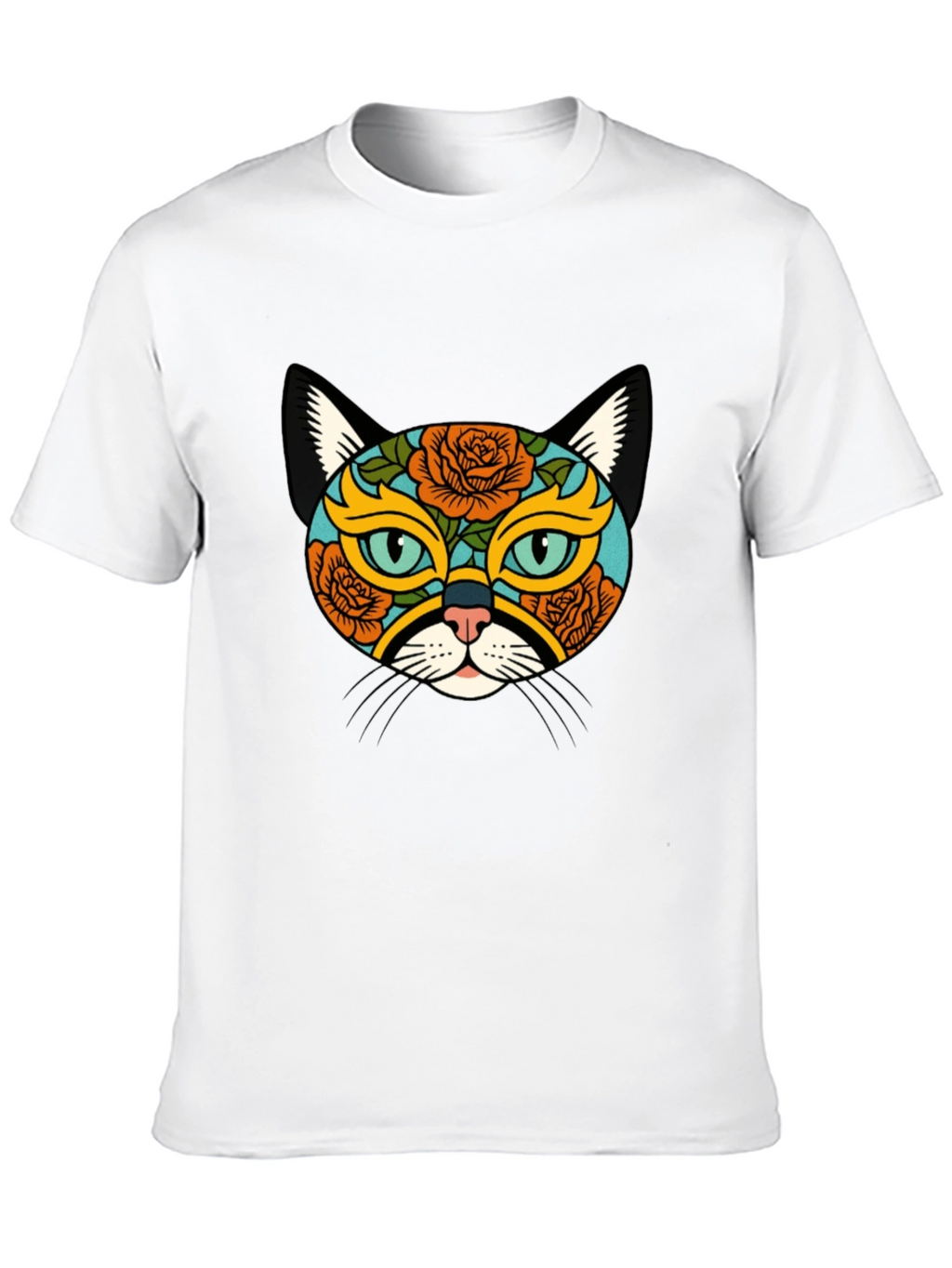 Sugar Skull Cat Graphic Tee - Black