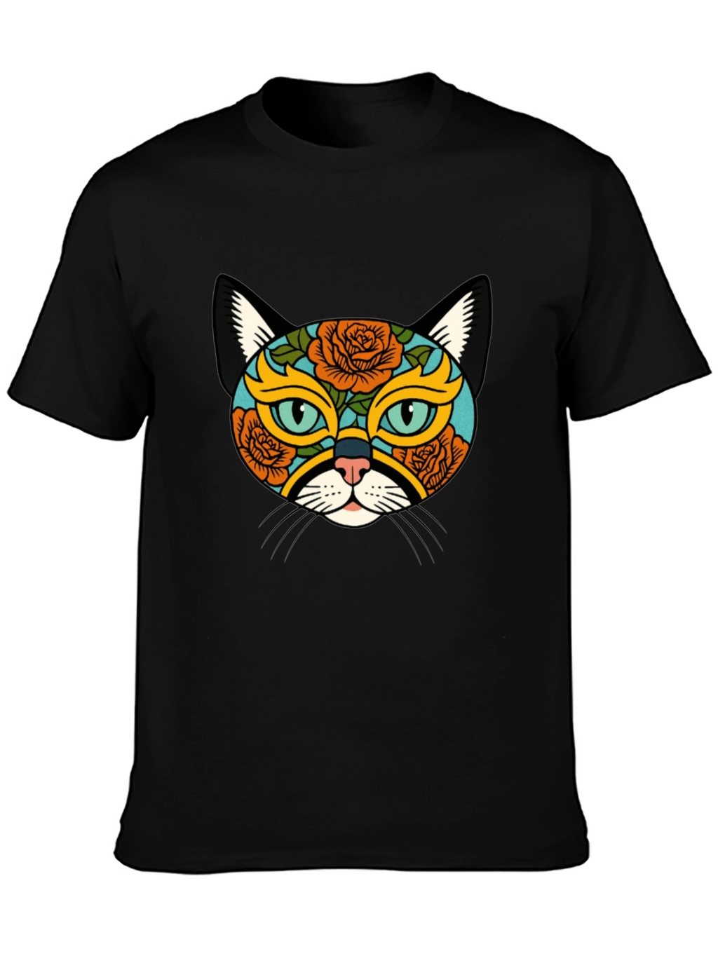 Sugar Skull Cat Graphic Tee - Black