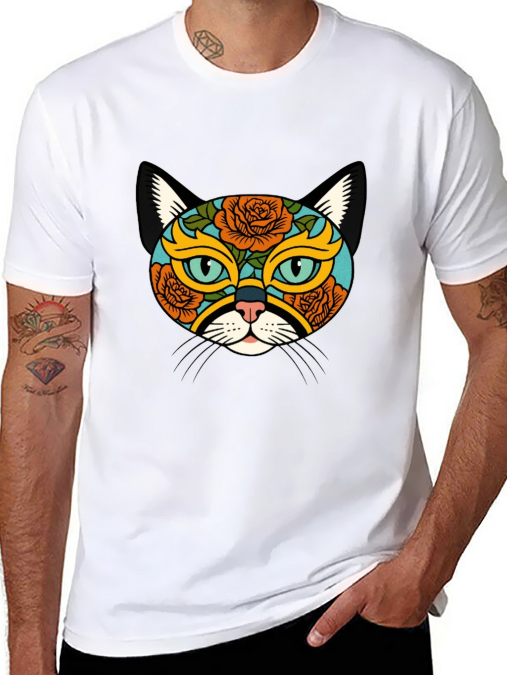 Sugar Skull Cat Graphic Tee - Black