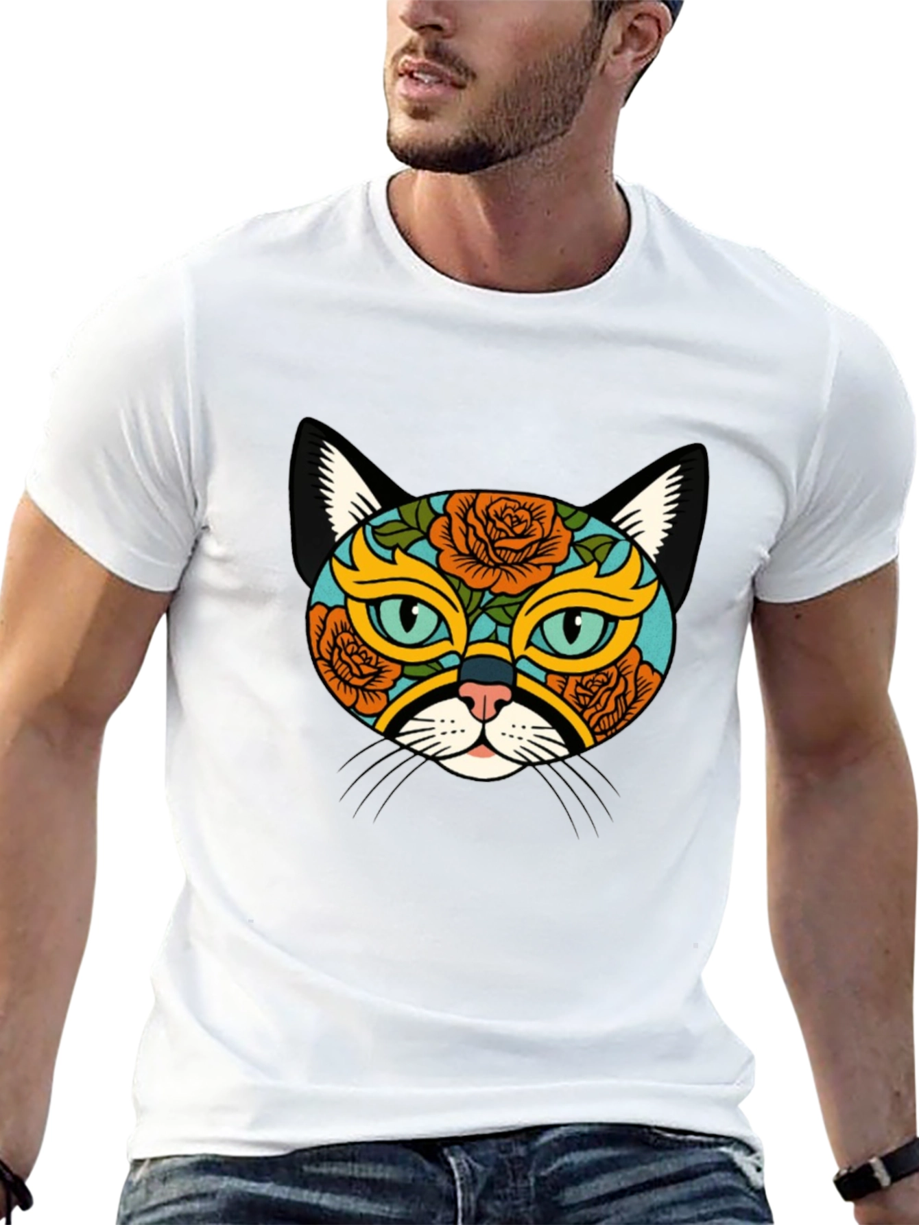 Sugar Skull Cat Graphic Tee - Black