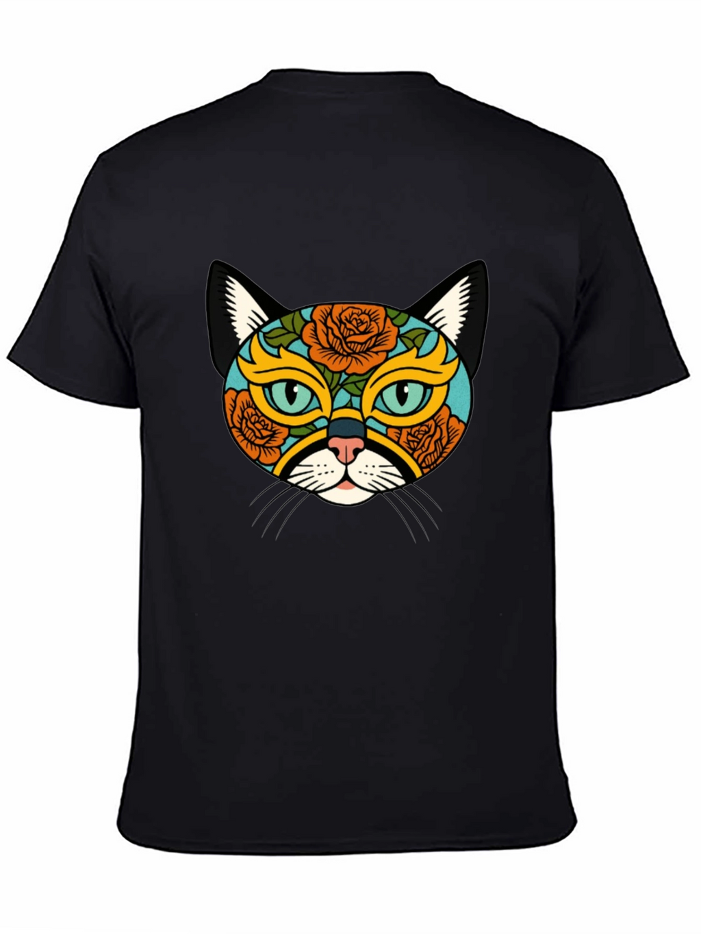 Sugar Skull Cat Graphic Tee - Black
