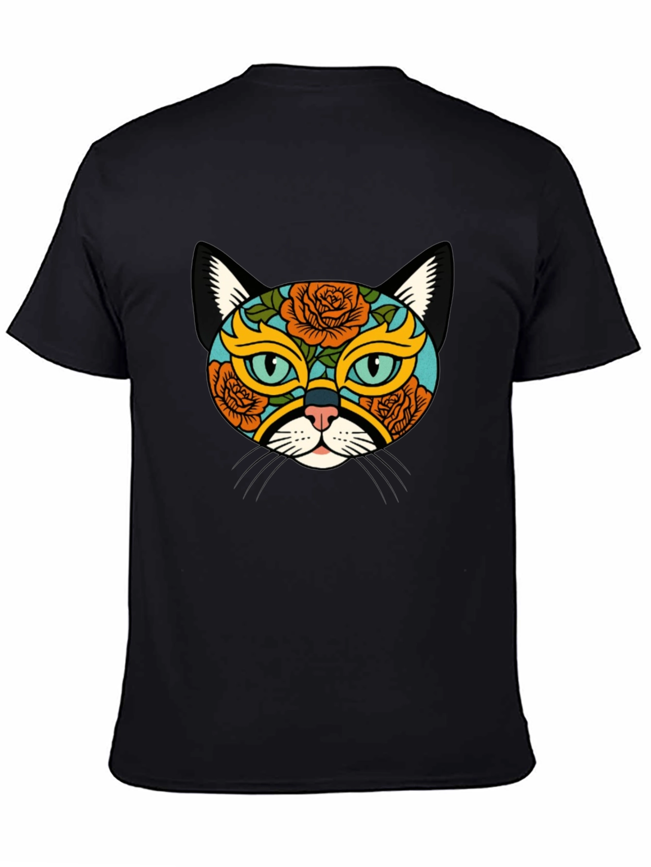 Sugar Skull Cat Graphic Tee - Black