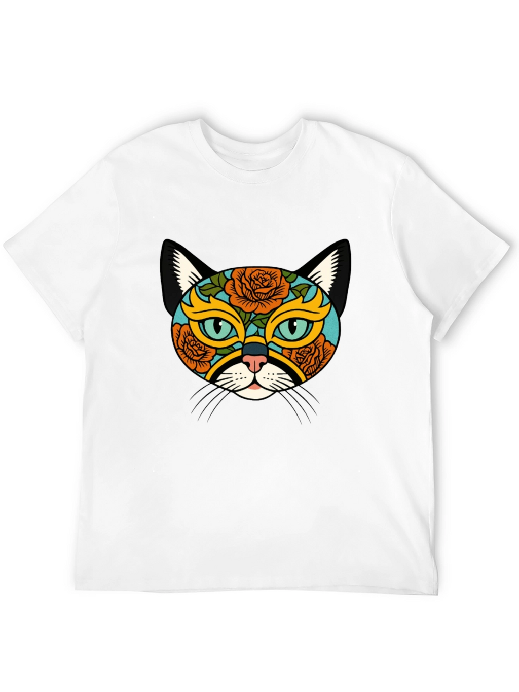 Sugar Skull Cat Graphic Tee - Black