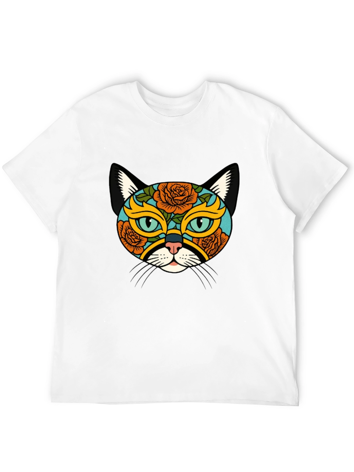 Sugar Skull Cat Graphic Tee - Black