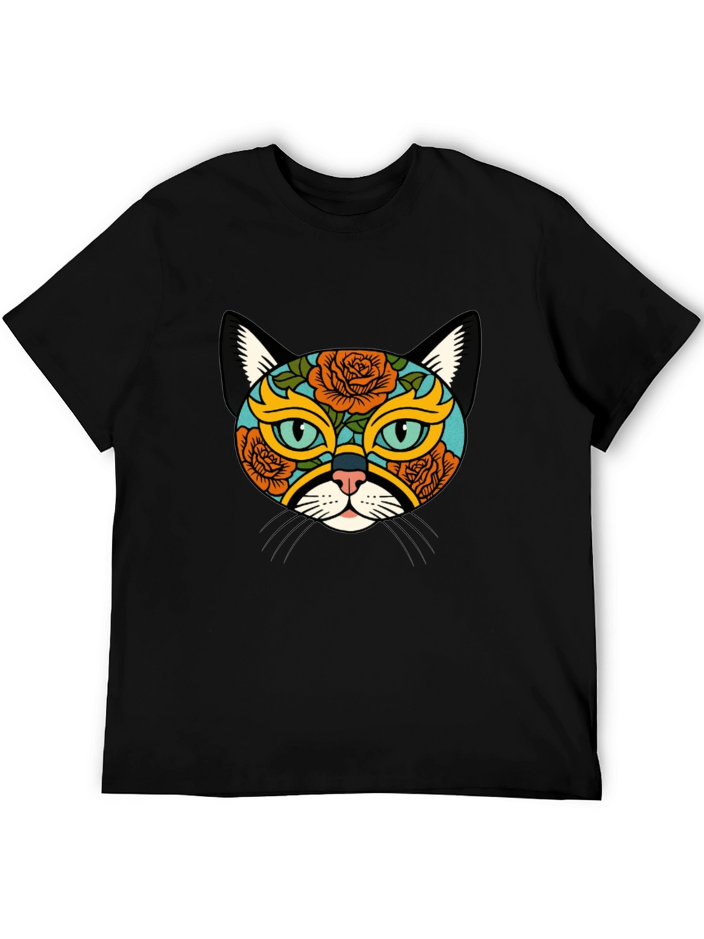 Sugar Skull Cat Graphic Tee - Black