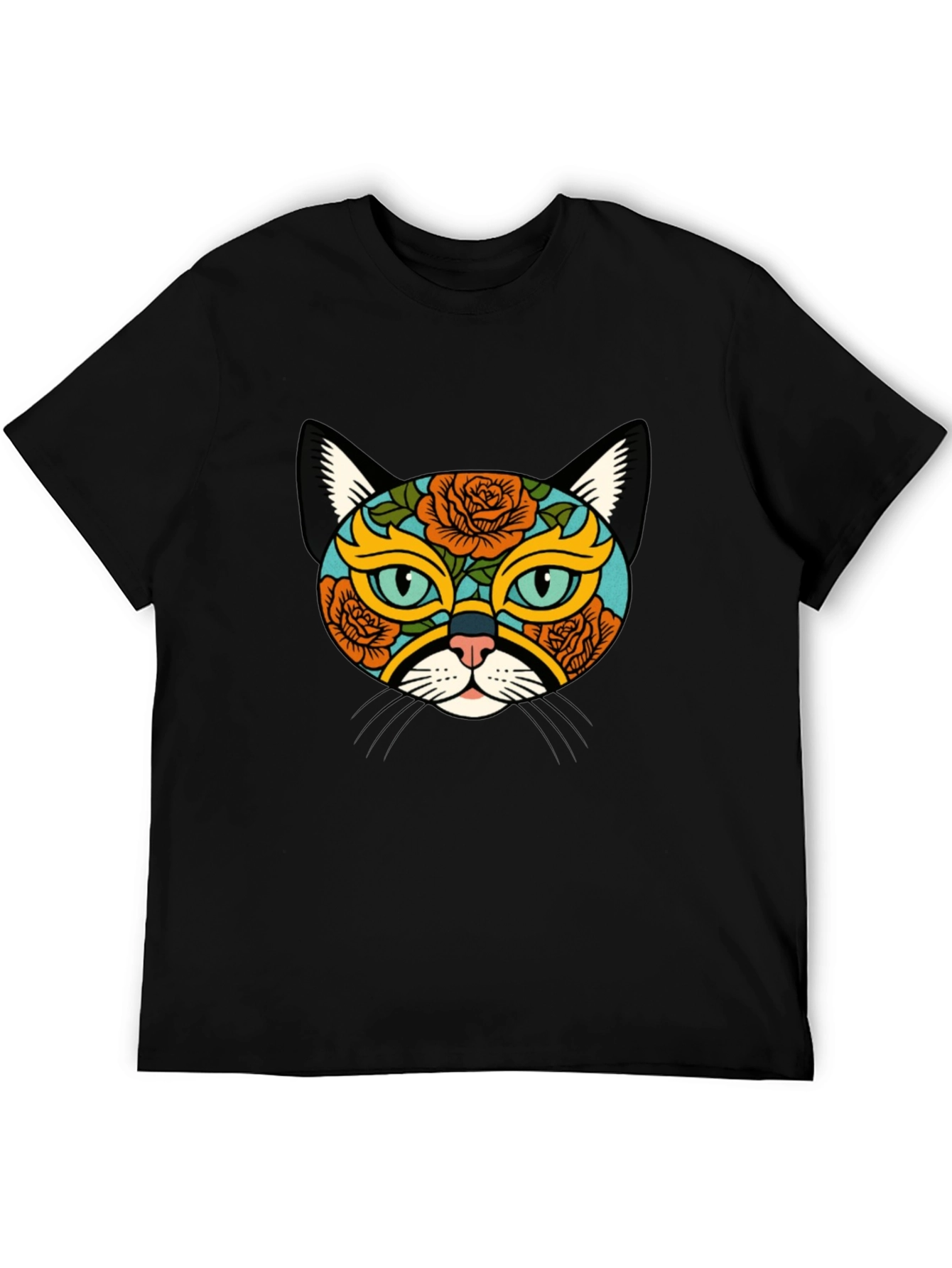 Sugar Skull Cat Graphic Tee - Black
