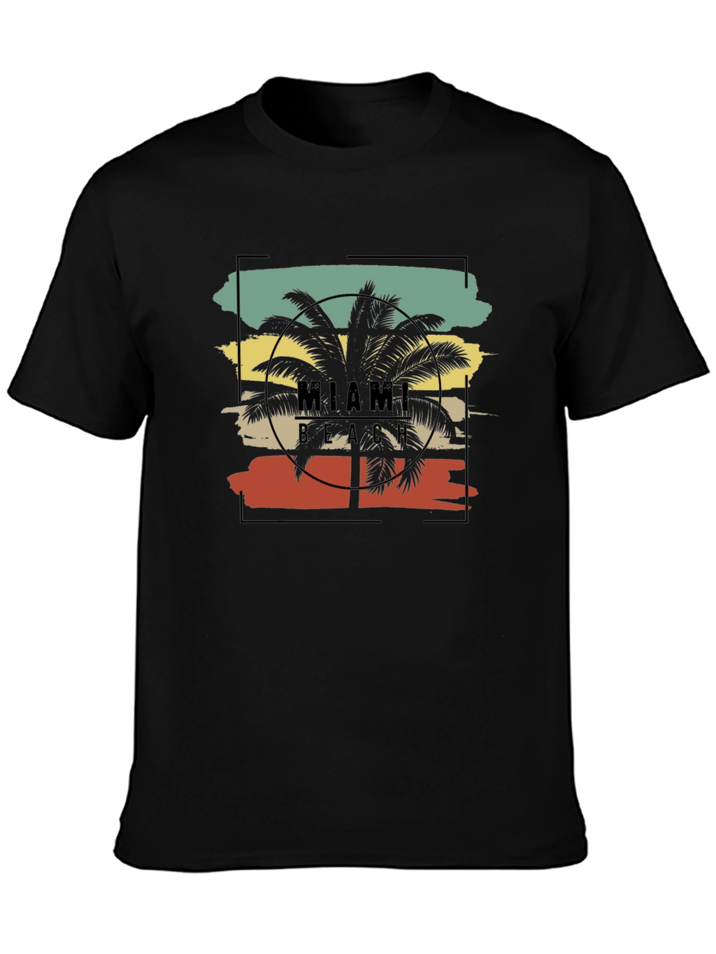 Miami Beach Palm Tree Black T-Shirt