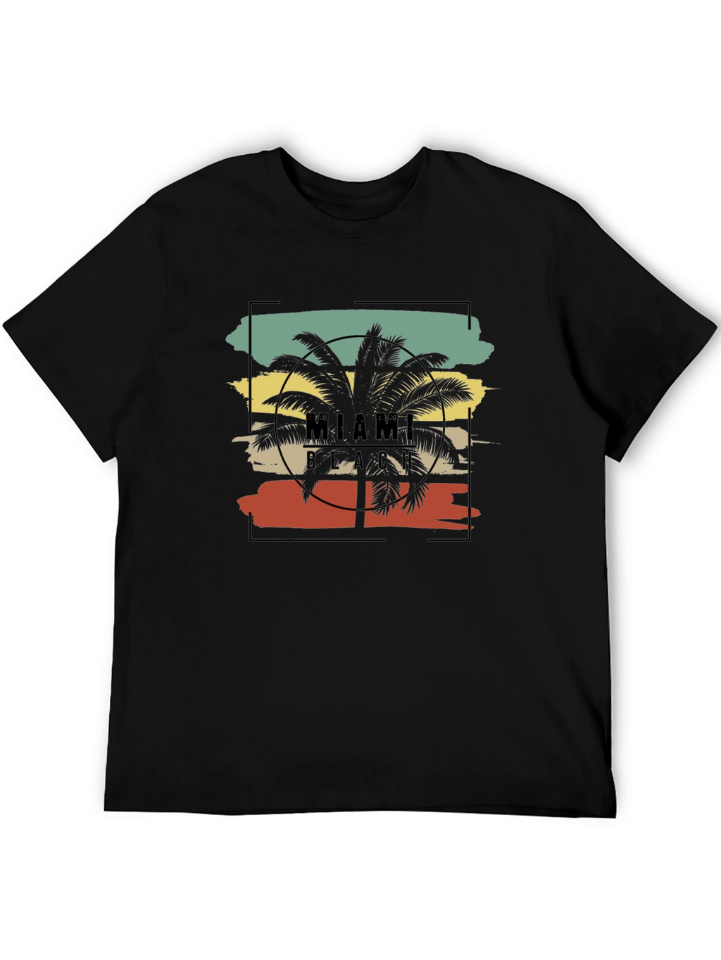 Miami Beach Palm Tree Black T-Shirt