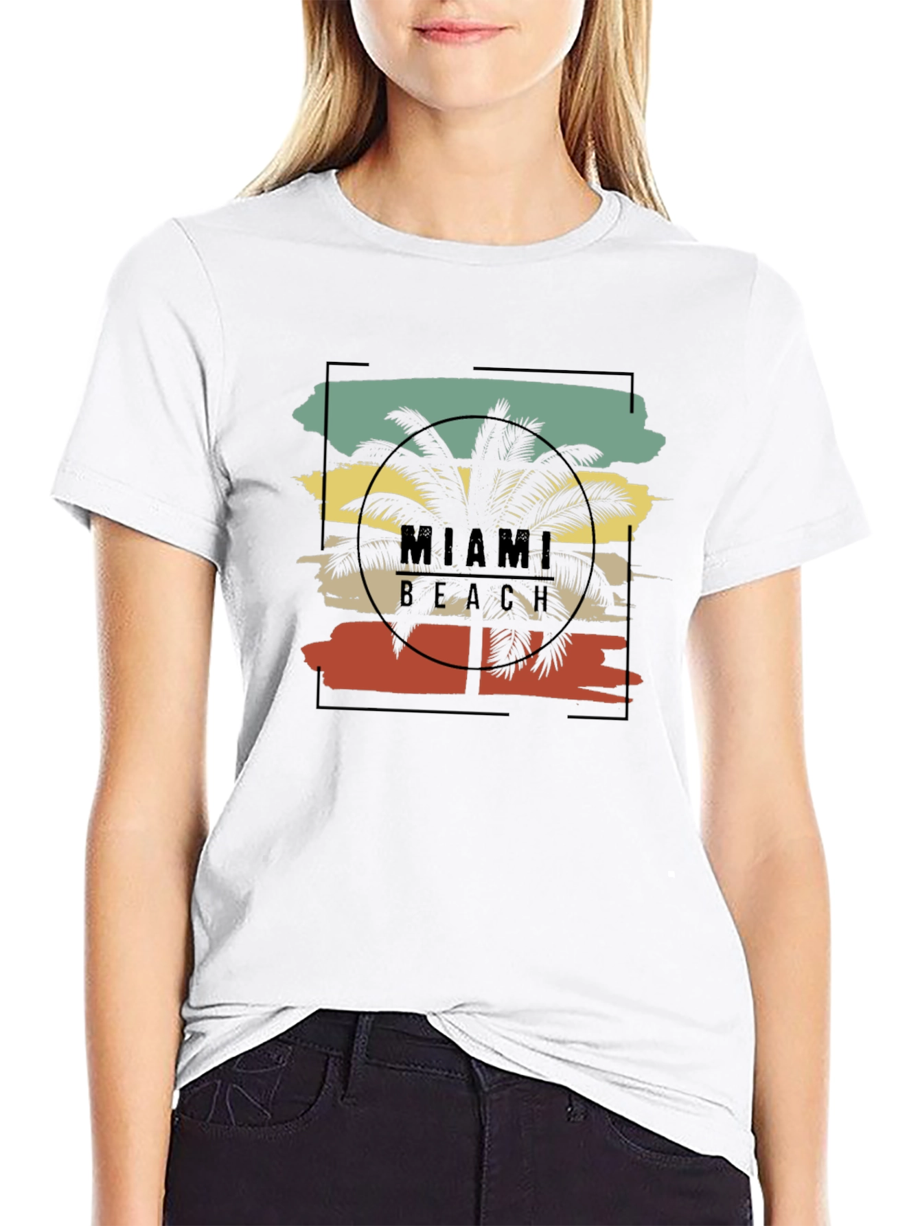 Miami Beach Palm Tree Black T-Shirt